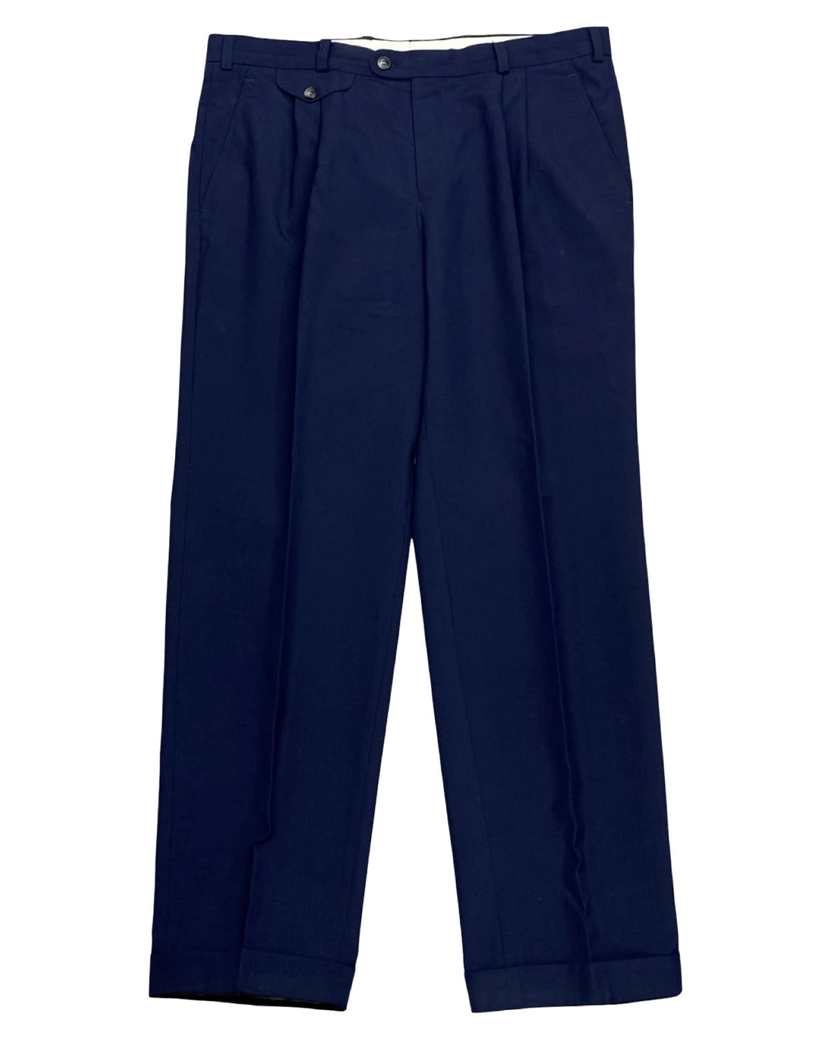 Bespoke Navy Blue Wool Pleated Trousers
