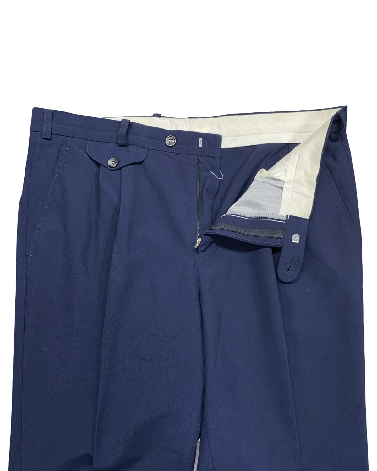 Bespoke Navy Blue Wool Pleated Trousers