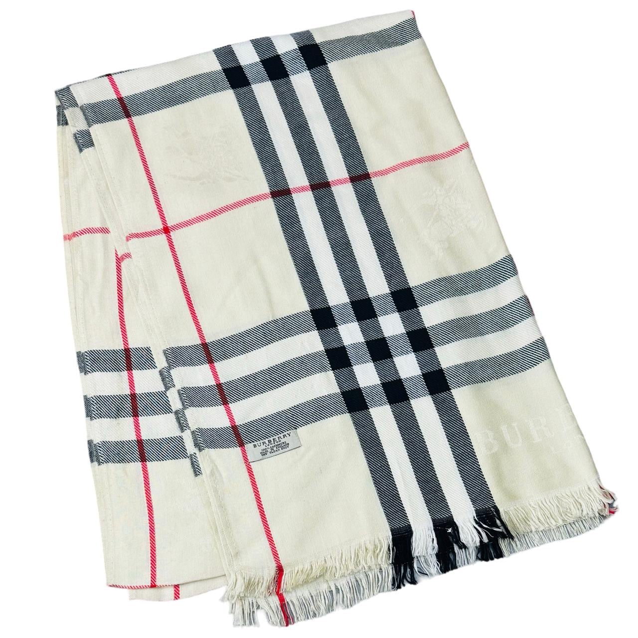 Burberry Off-White Nova Check Shawl - 100% Cashmere (0010)
