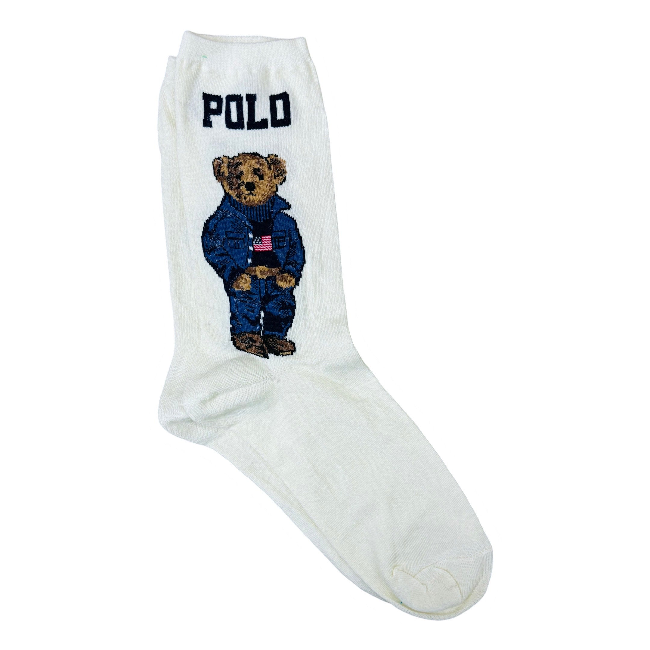 RL Off-White Denim US Flag Bear Crew  Socks