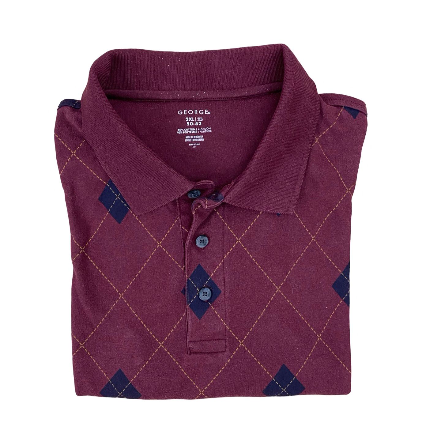 George - Maroon Checkered Winter Polo - XXL [Chest 28”]