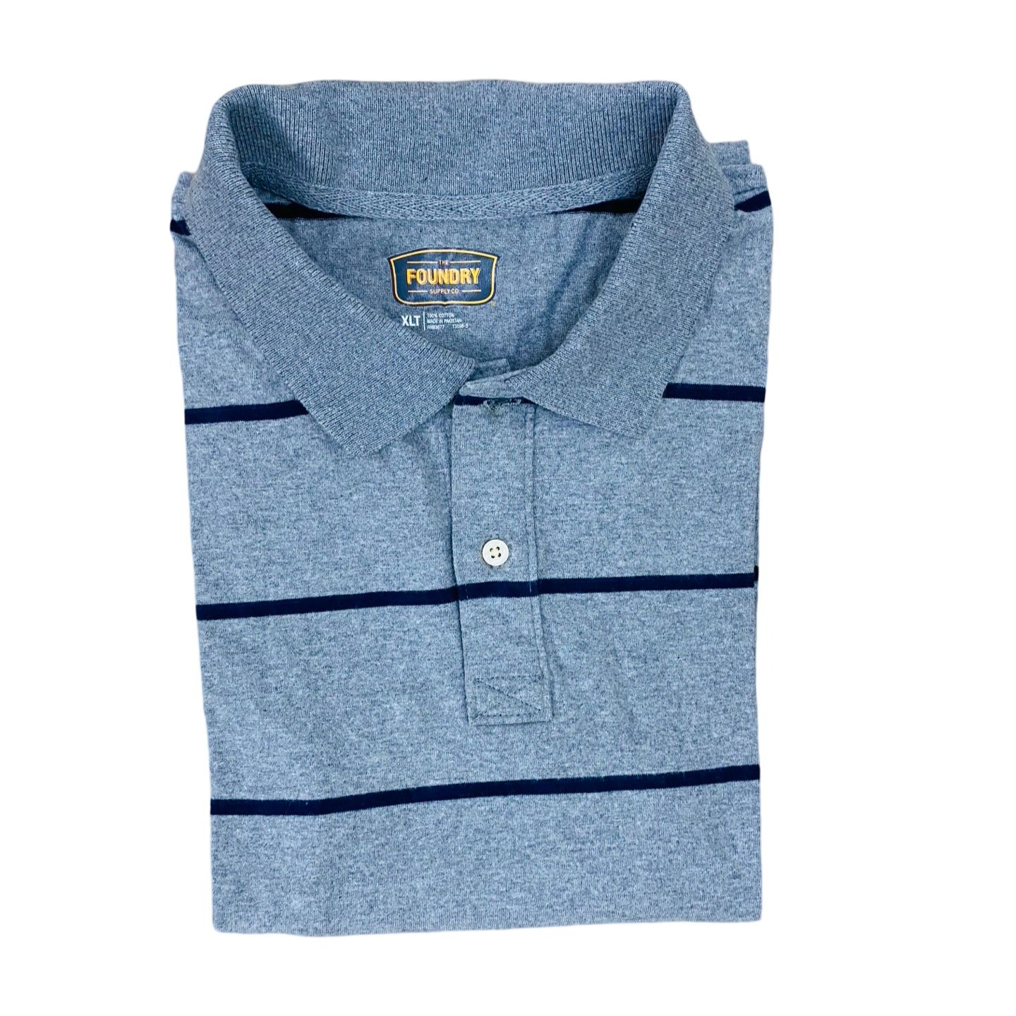 The Foundry - Grey Horizontal stripes Winter Polo- Large [Chest 25”]