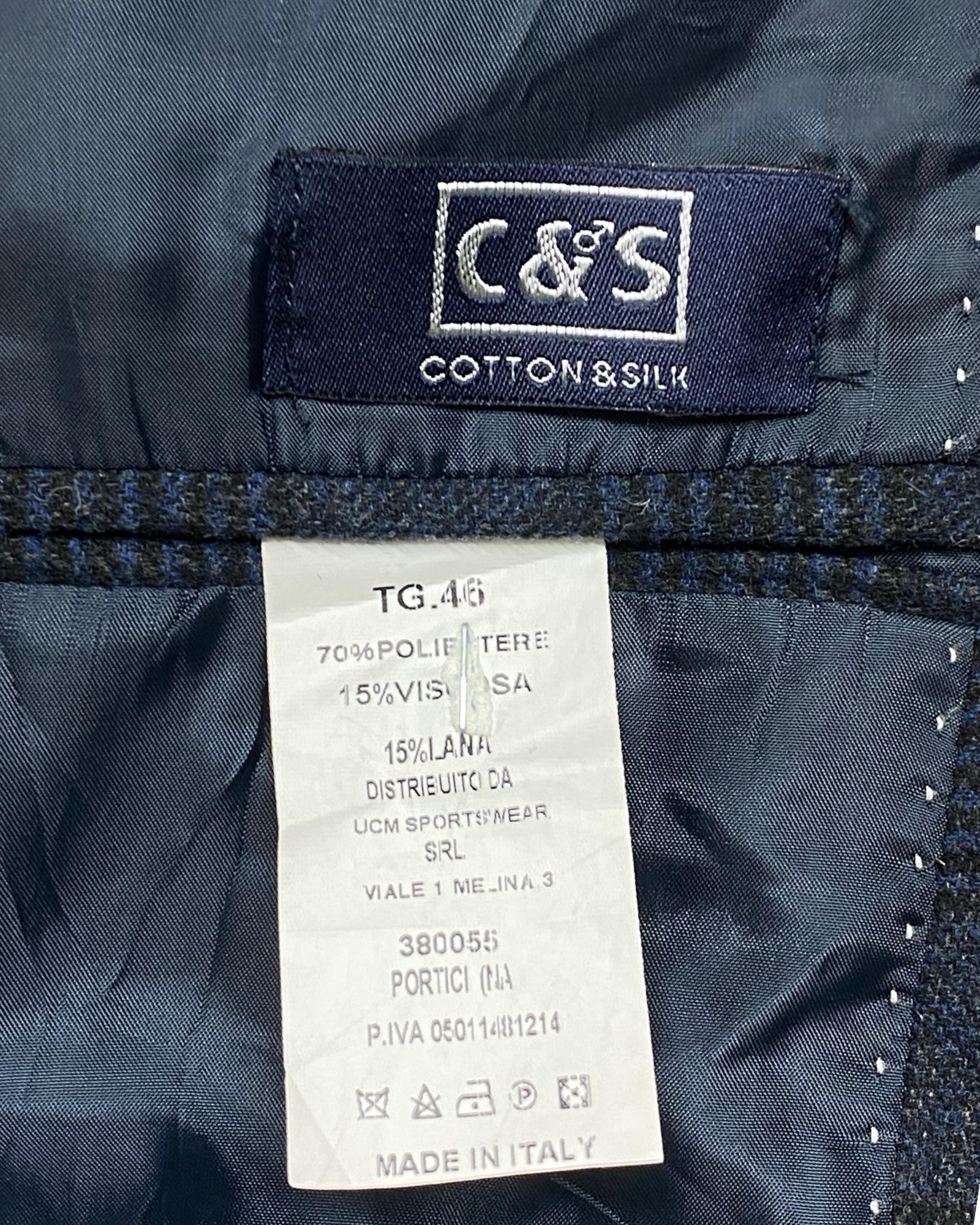 C&S Cotton & Silk Navy Plaid Blazer | Size 46