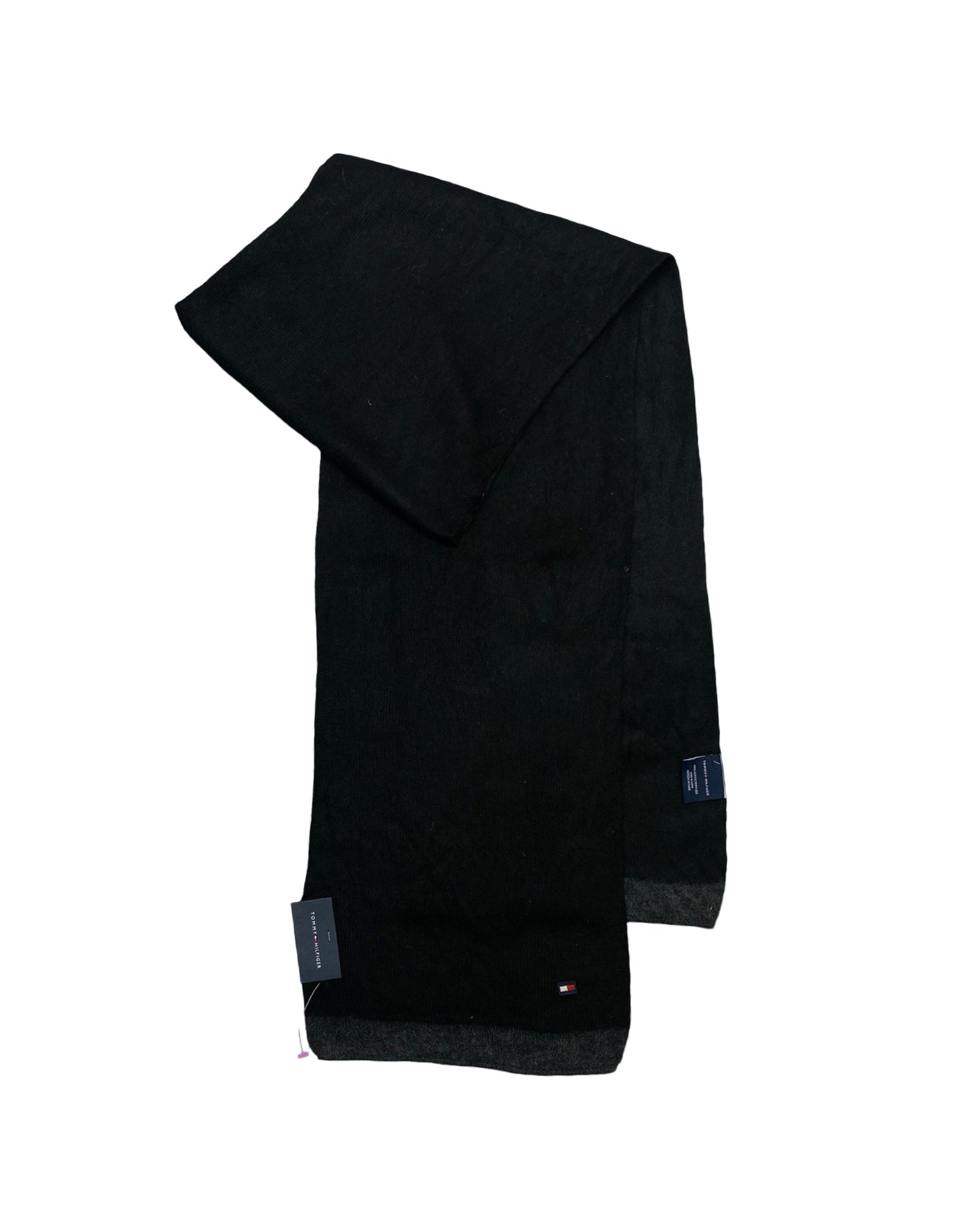 Tommy Hilfiger Black & Grey Reversible Scarf (0106) – Premium Knit Fabric (TAGGED)
