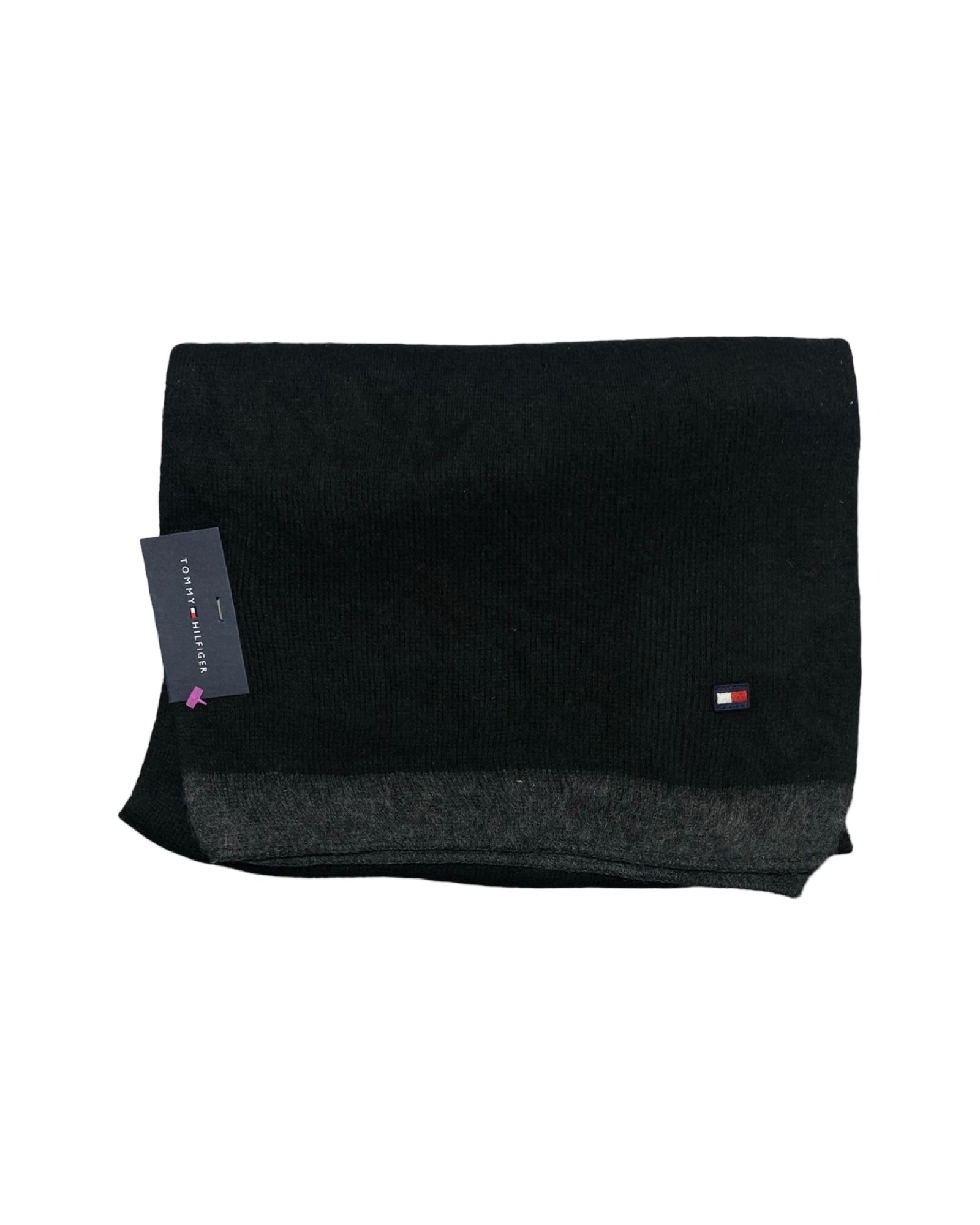 Tommy Hilfiger Black & Grey Reversible Scarf (0106) – Premium Knit Fabric (TAGGED)