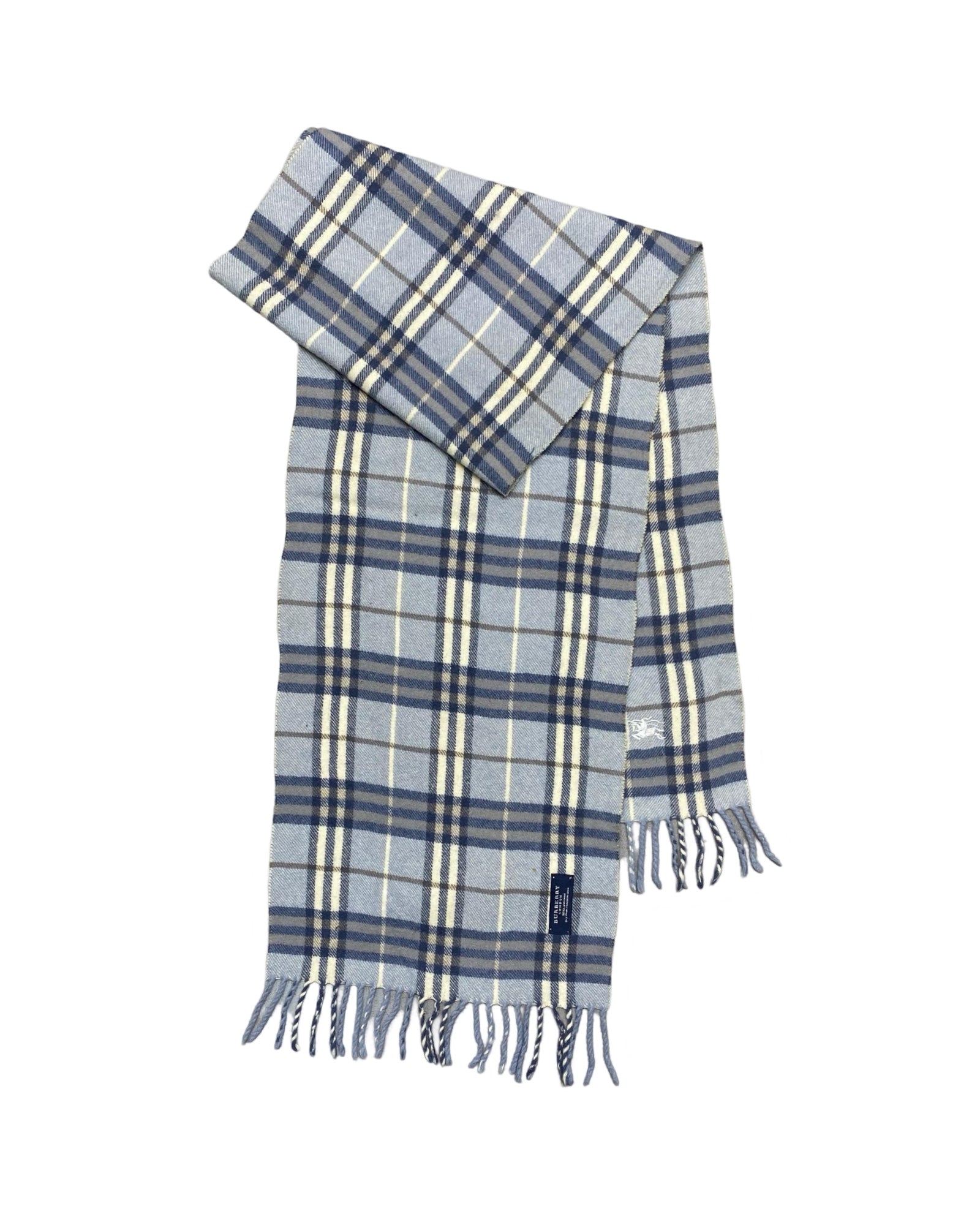 Burberry Light Grey & Blue Windowpane Check Scarf - 50% Cashmere 50% Lambswool (0078)