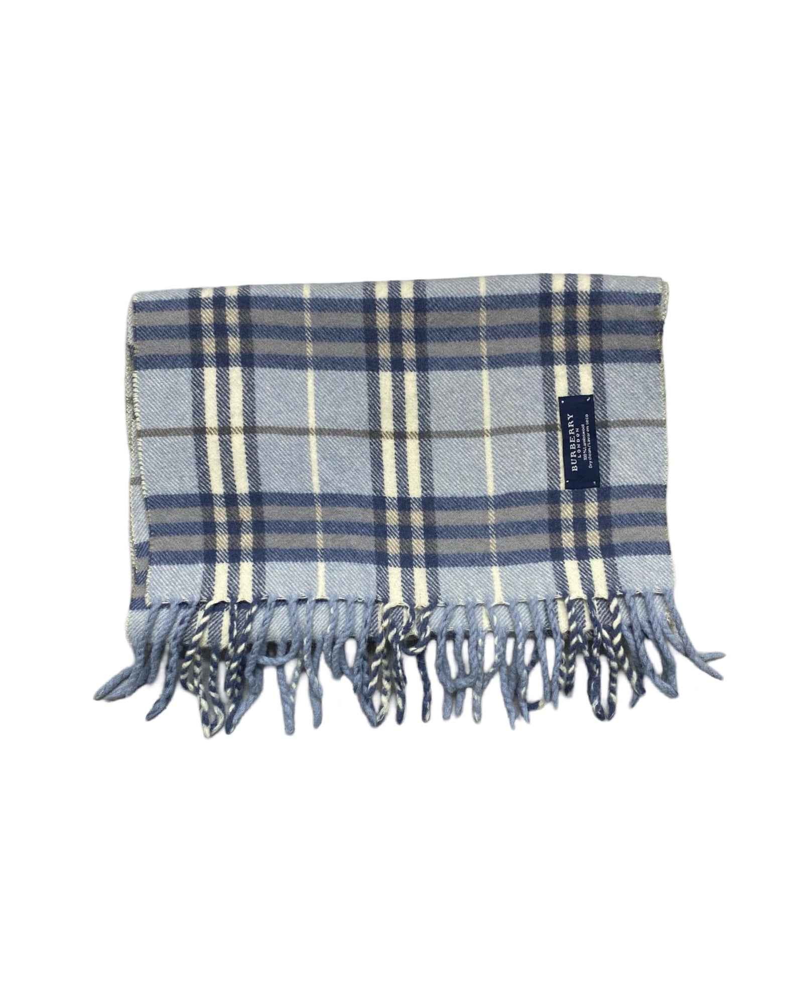 Burberry Light Grey & Blue Windowpane Check Scarf - 50% Cashmere 50% Lambswool (0078)