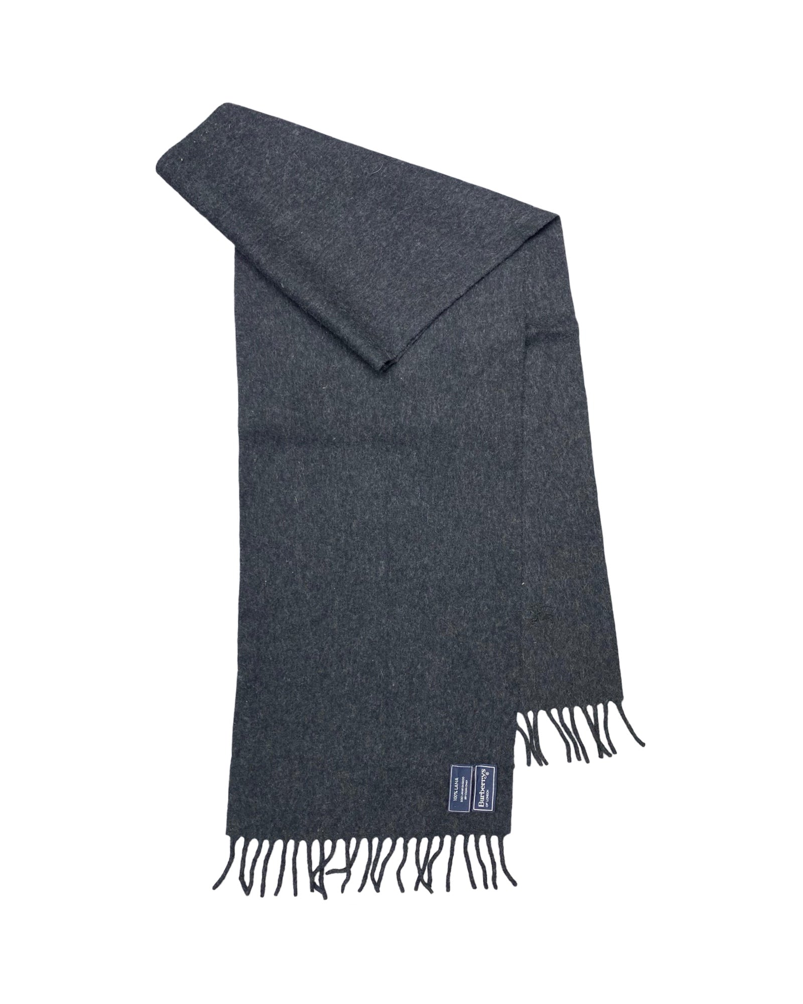 Burberrys Dark Grey Wool Scarf (0135) – 100% Wool