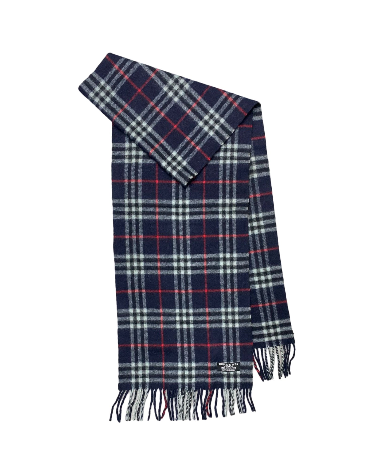 Burberry Navy Check Cashmere Scarf (0138) – 100% Cashmere