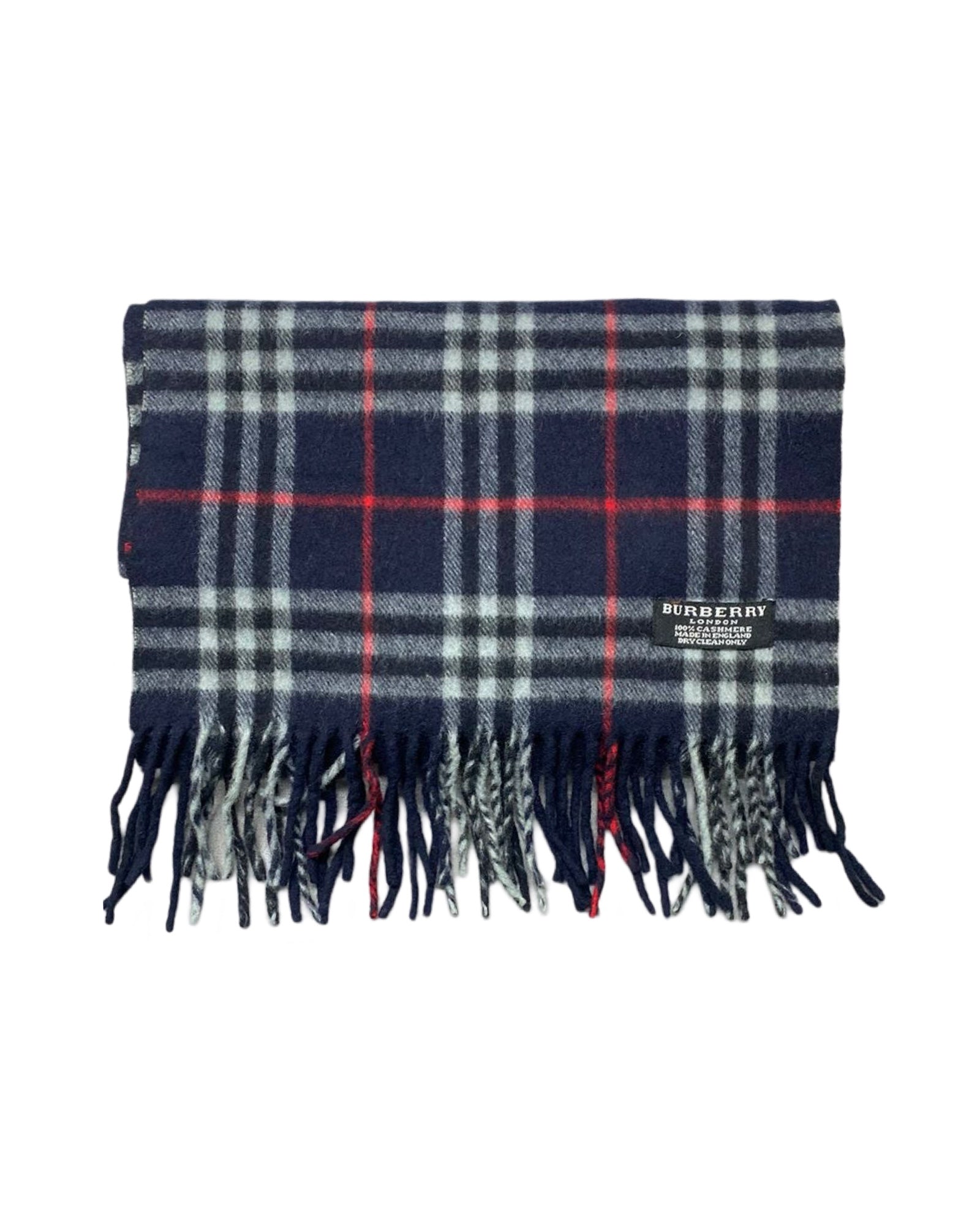 Burberry Navy Check Cashmere Scarf (0138) – 100% Cashmere