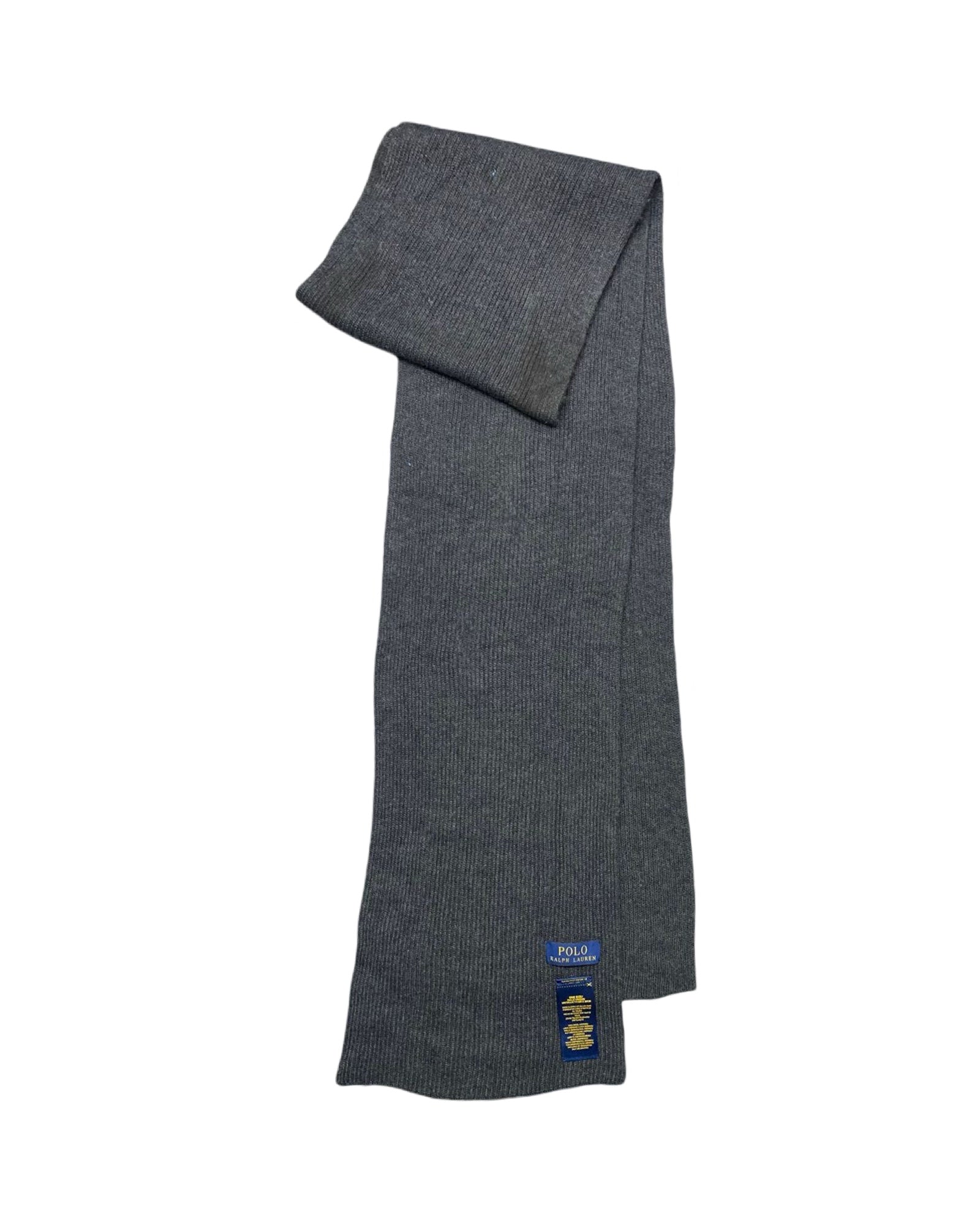 Polo Ralph Lauren Dark Grey Ribbed Knit Scarf (0140) – 100% Wool