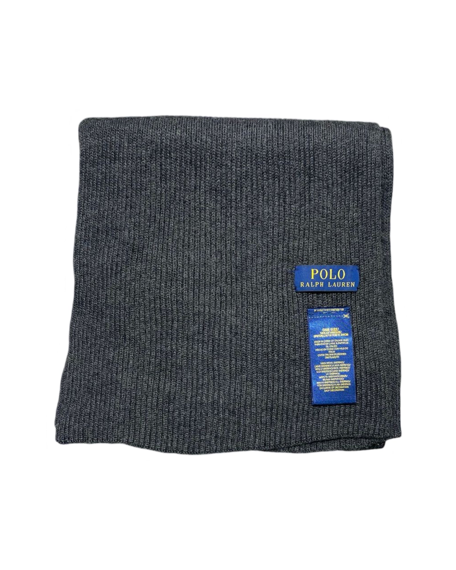 Polo Ralph Lauren Dark Grey Ribbed Knit Scarf (0140) – 100% Wool