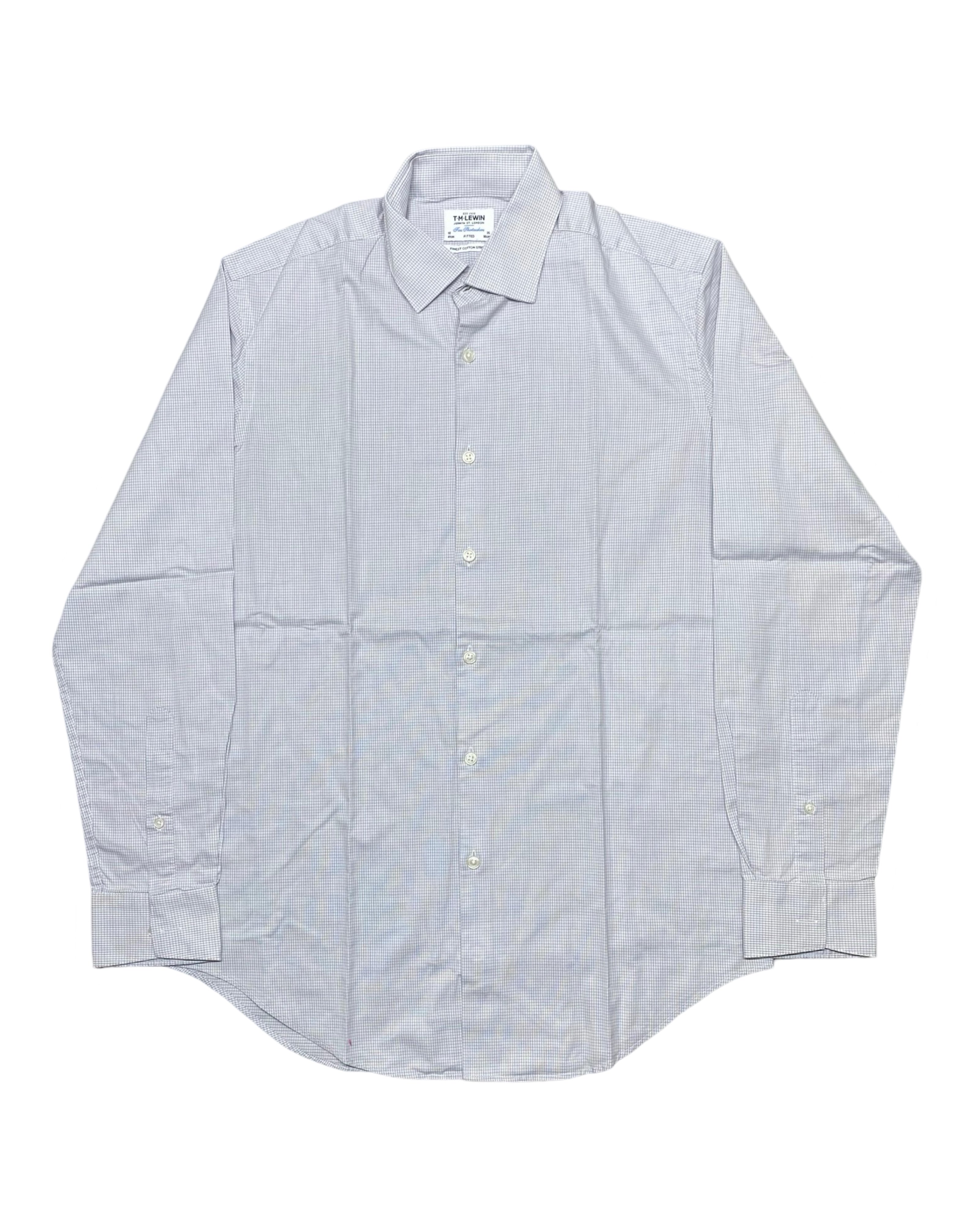 T.M. Lewin Light Blue Micro-Check Long-Sleeve Dress Shirt | Chest 23” | Large