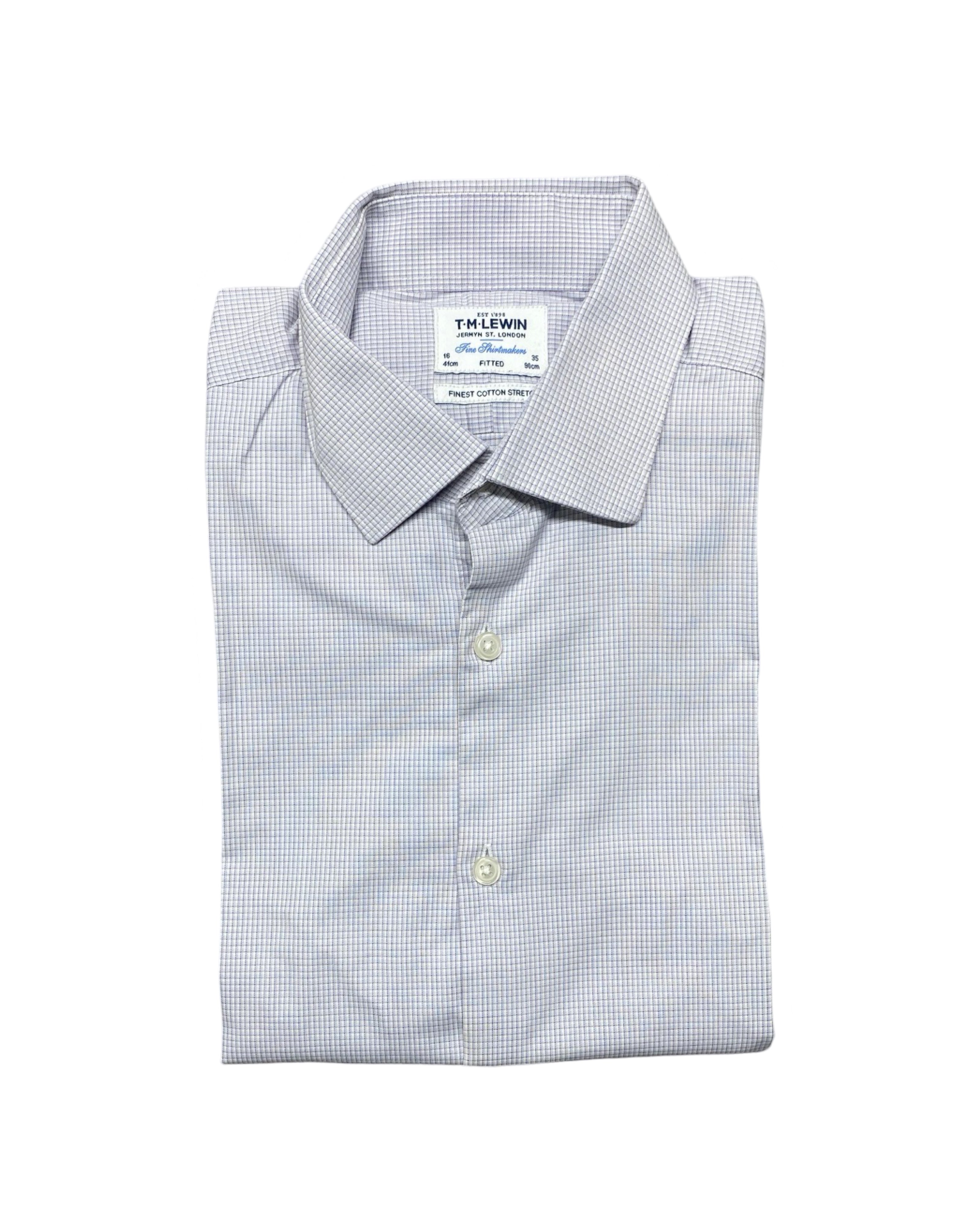 T.M. Lewin Light Blue Micro-Check Long-Sleeve Dress Shirt | Chest 23” | Large
