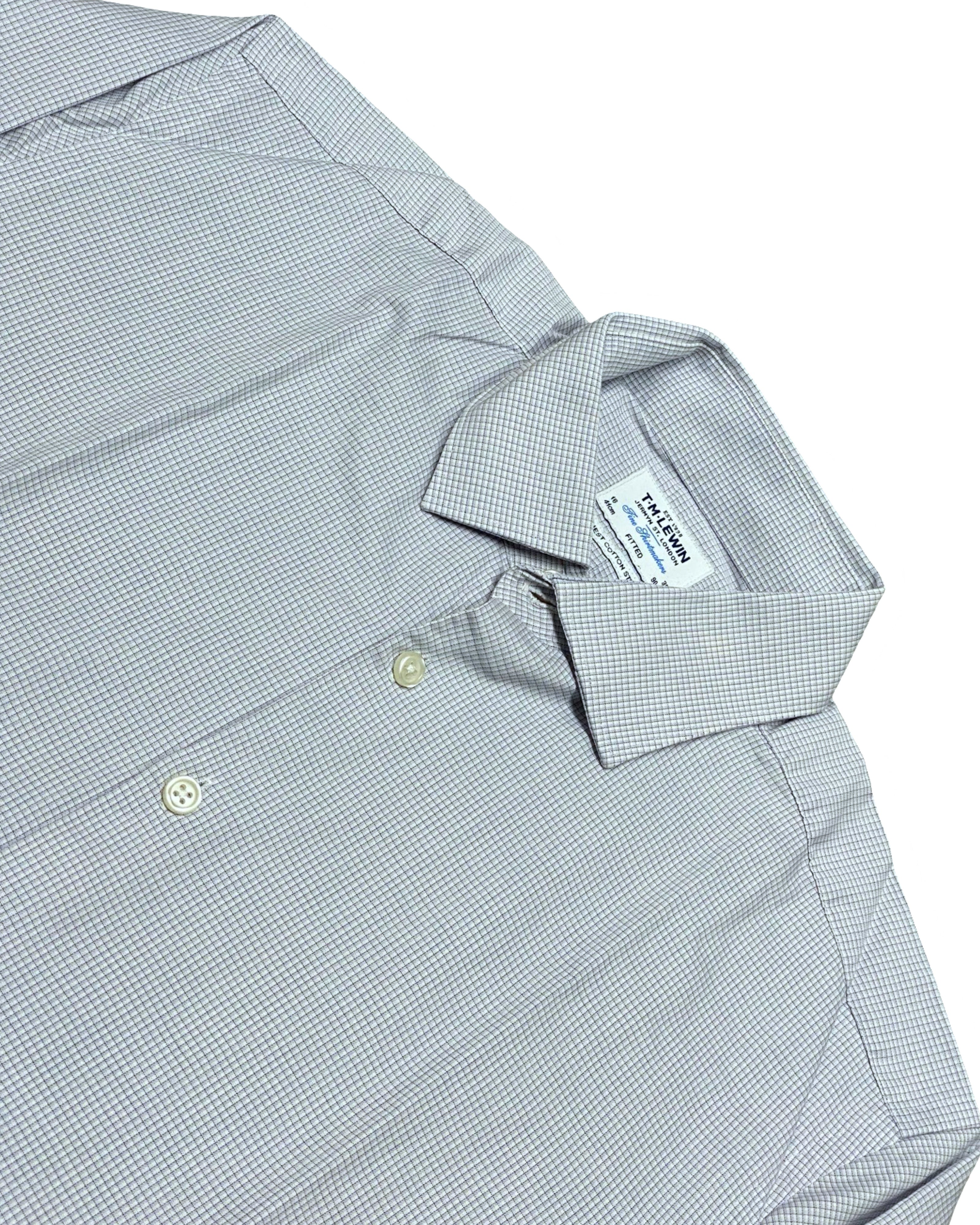 T.M. Lewin Light Blue Micro-Check Long-Sleeve Dress Shirt | Chest 23” | Large