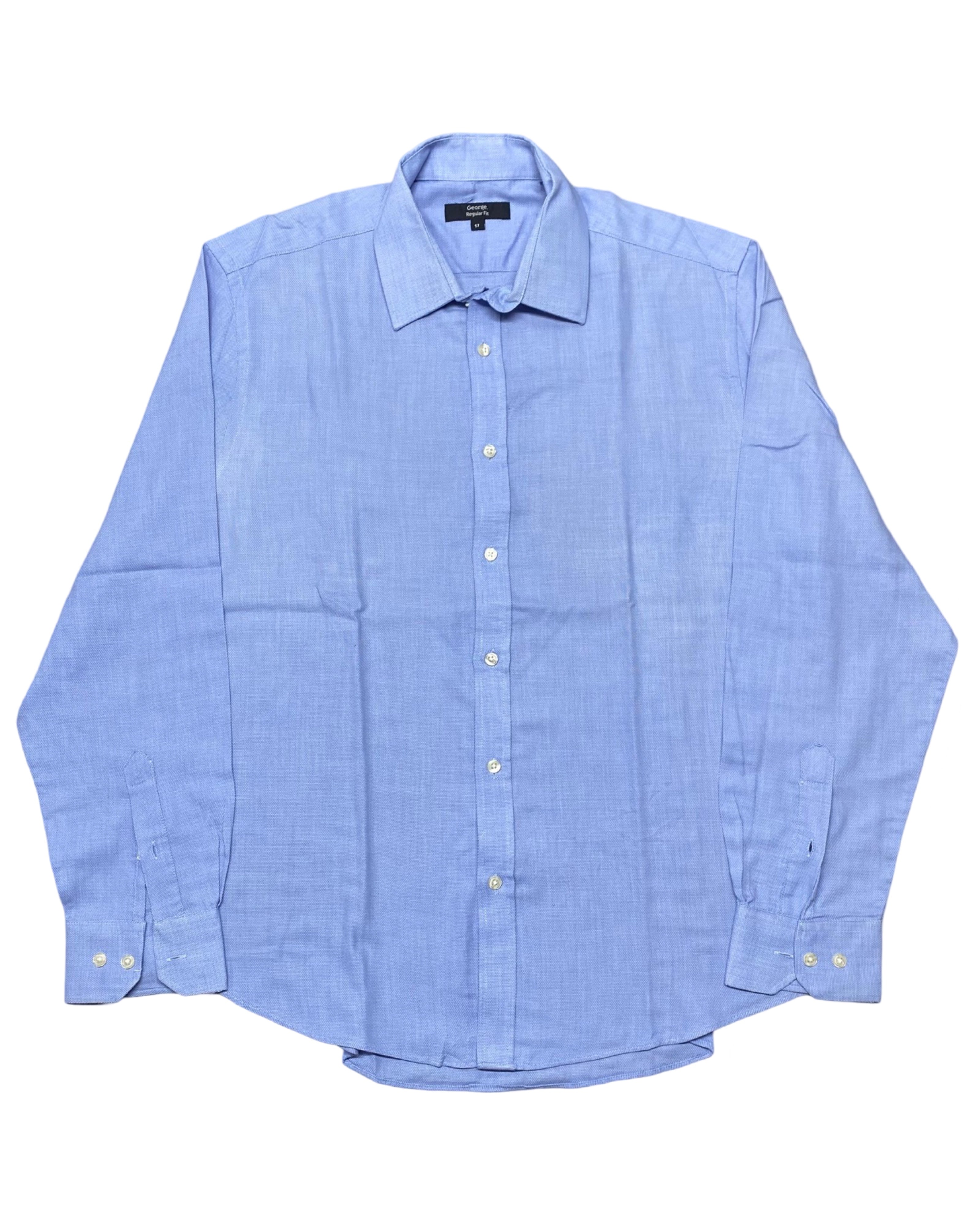 George Light Blue Long-Sleeve Button-Up Shirt | Chest 23” | Large