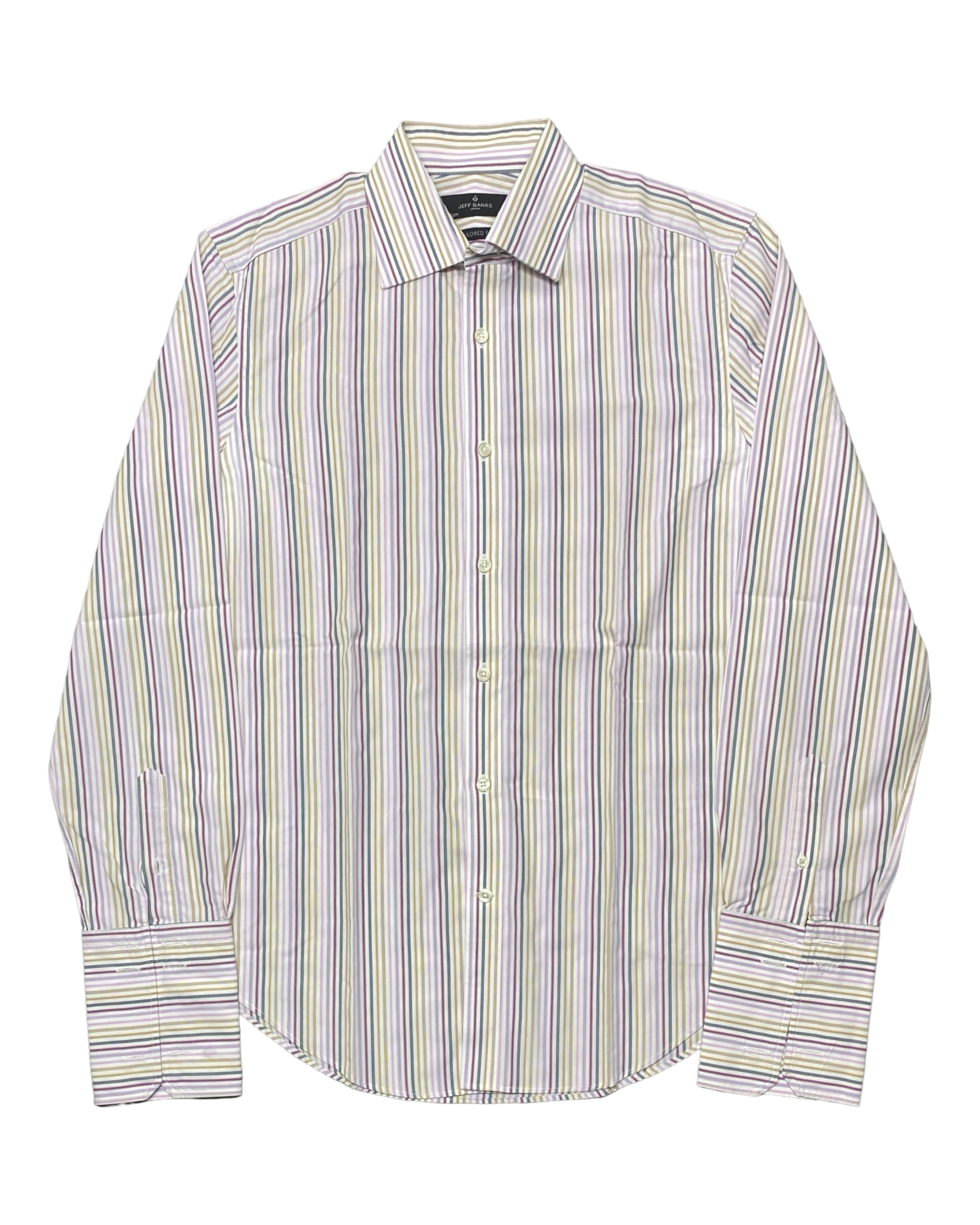 Jeff Banks Multicolor Striped Long-Sleeve Shirt | Chest 21” | Medium