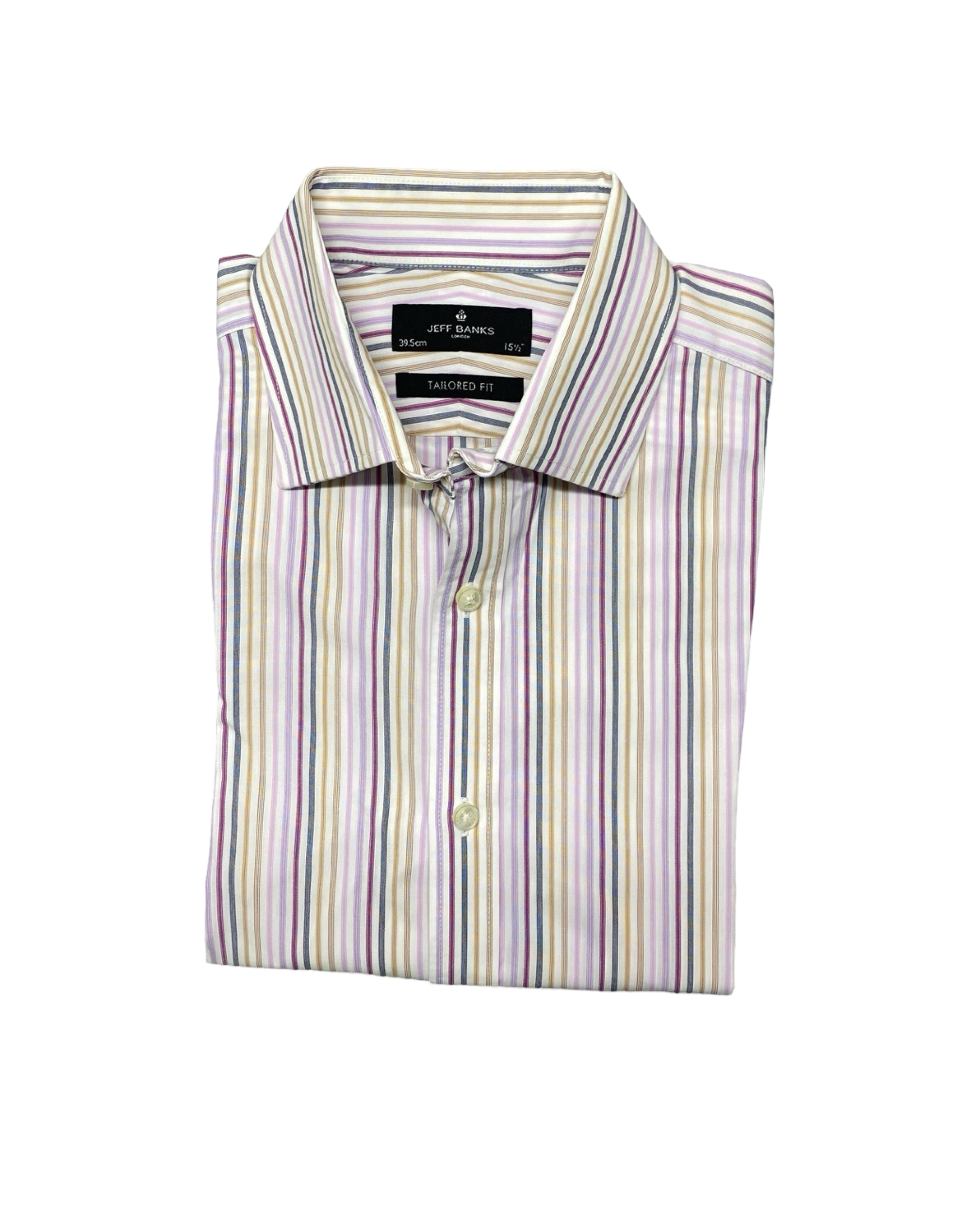 Jeff Banks Multicolor Striped Long-Sleeve Shirt | Chest 21” | Medium