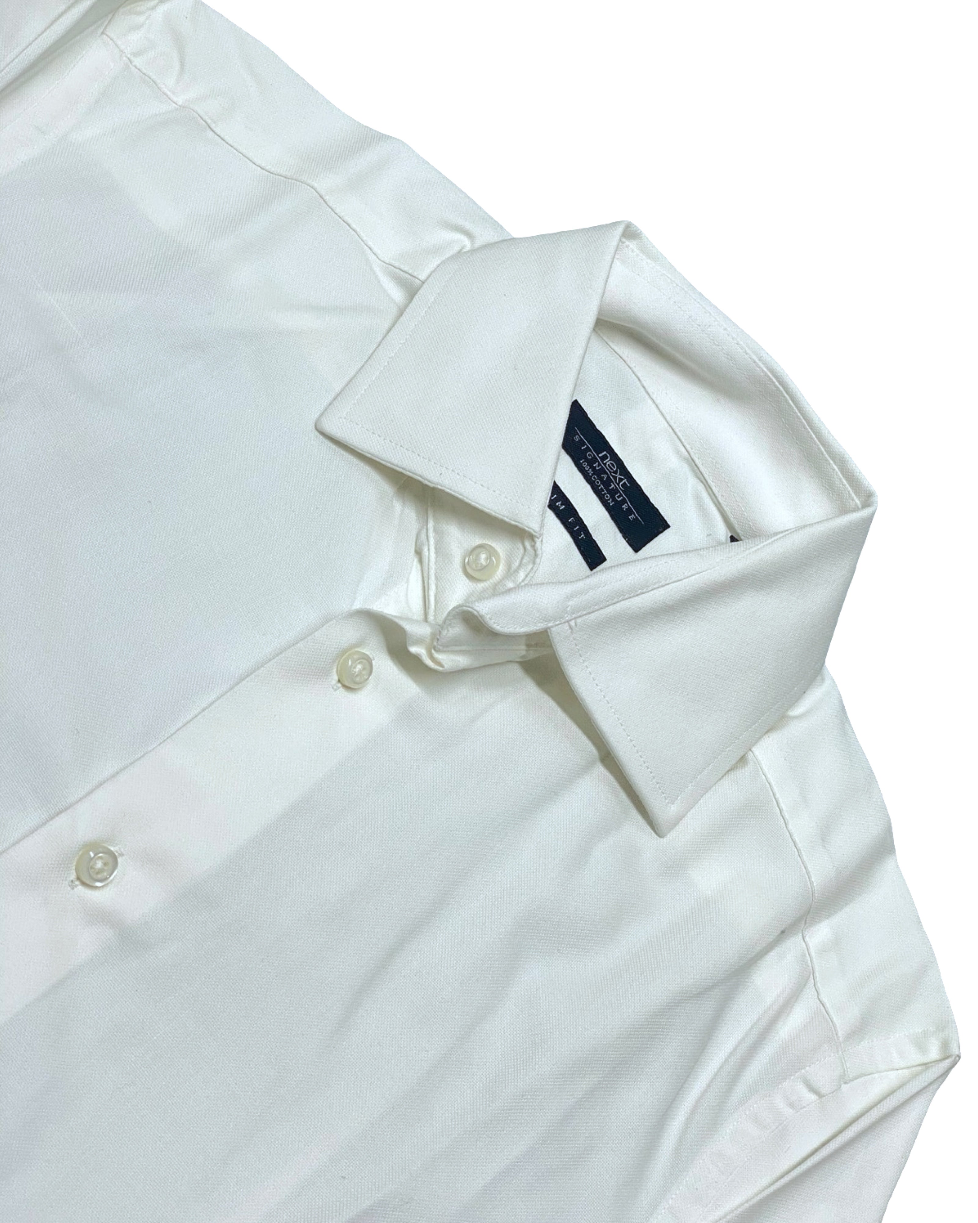 NEXT Signature White Slim Fit Long-Sleeve Shirt | Chest 18.5” | Small