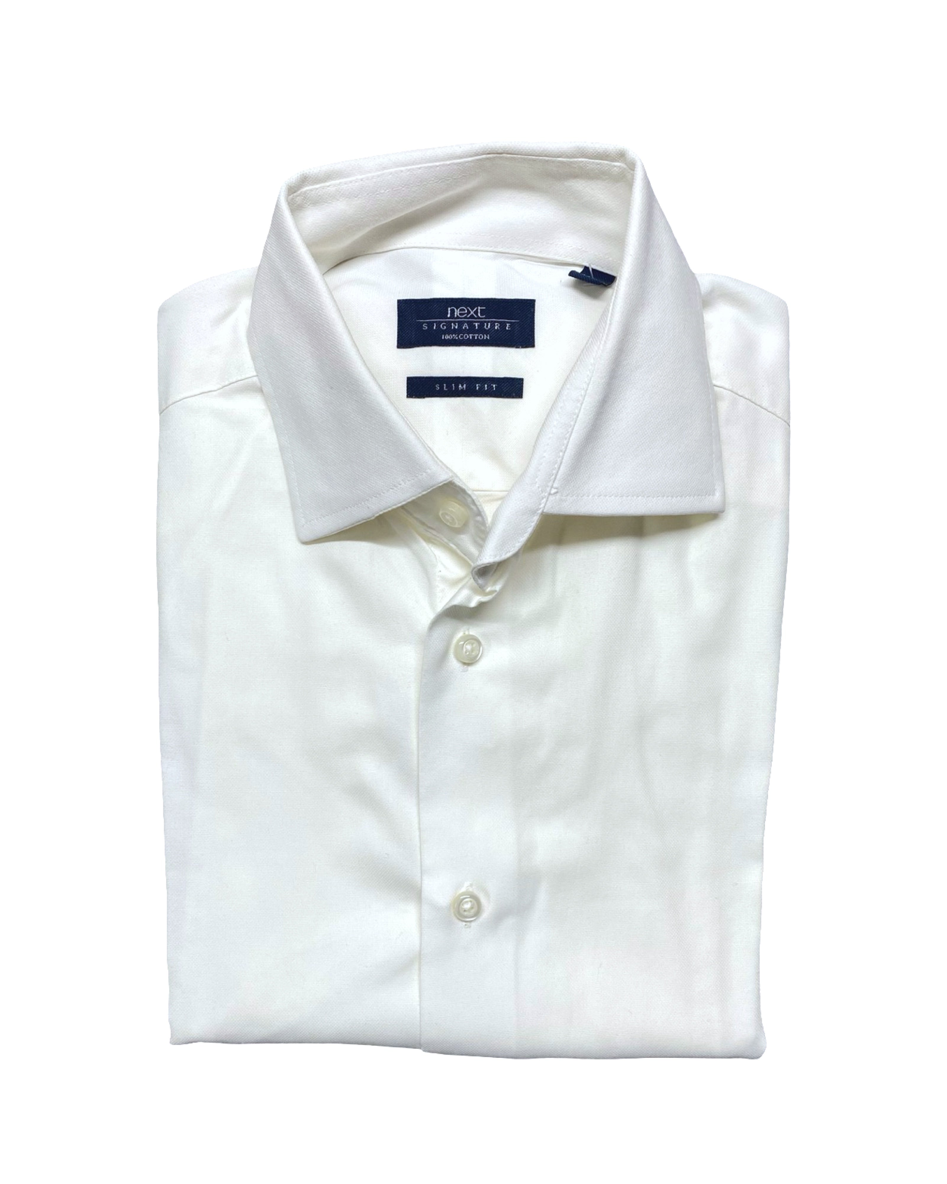 NEXT Signature White Slim Fit Long-Sleeve Shirt | Chest 18.5” | Small