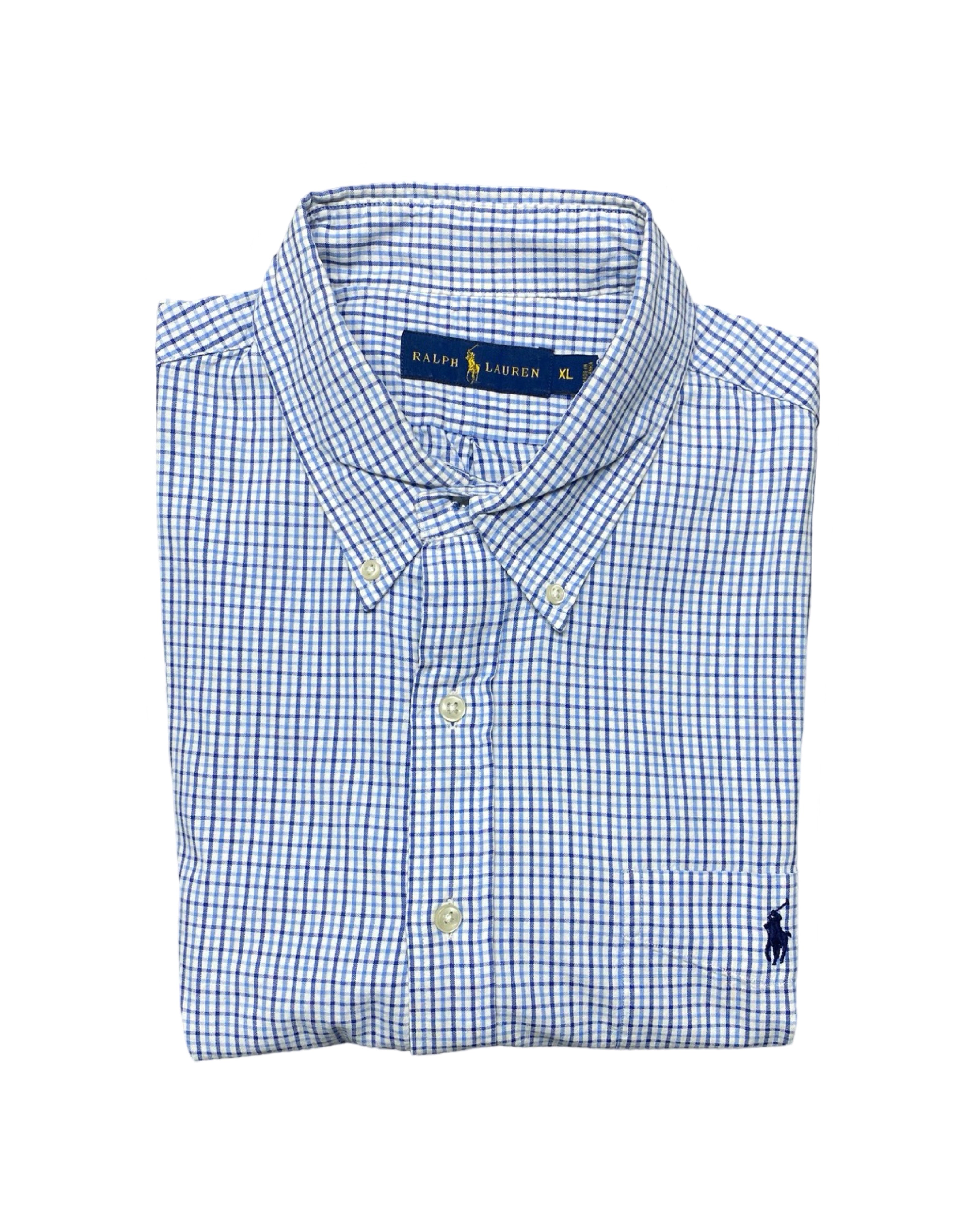 Polo Ralph Lauren Blue Checkered Short-Sleeve Button-Up Shirt | Size XL | Chest 26”