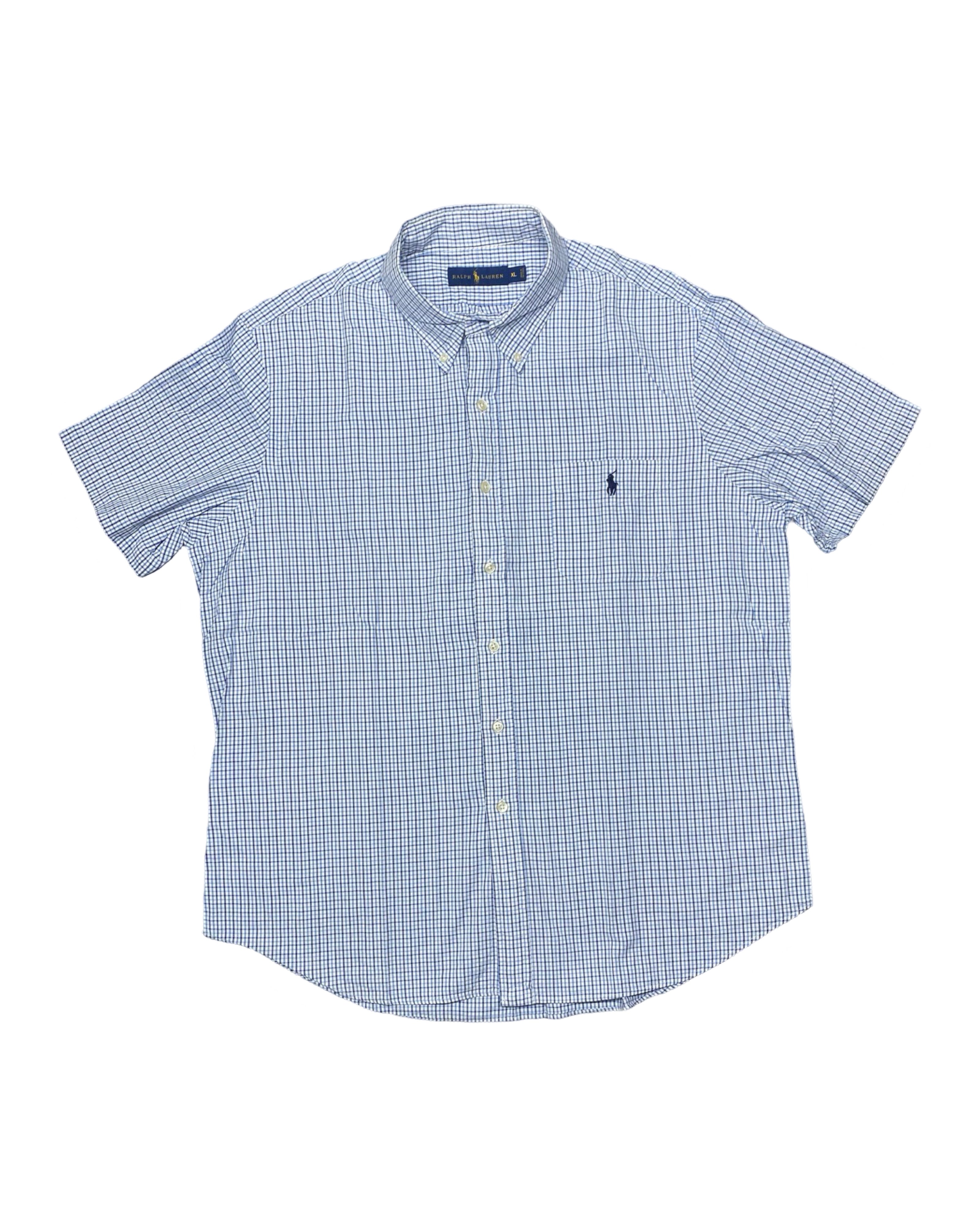 Polo Ralph Lauren Blue Checkered Short-Sleeve Button-Up Shirt | Size XL | Chest 26”