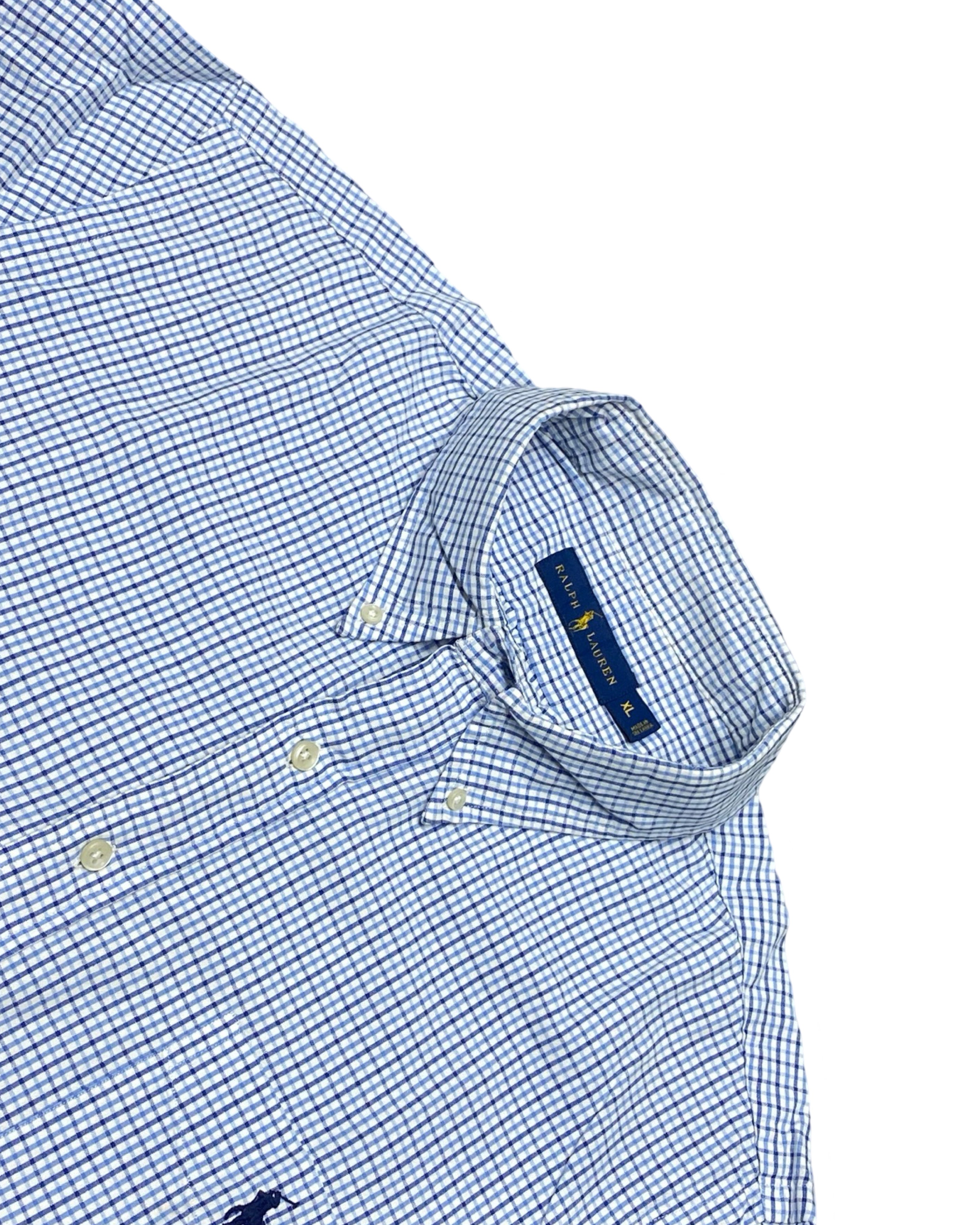 Polo Ralph Lauren Blue Checkered Short-Sleeve Button-Up Shirt | Size XL | Chest 26”