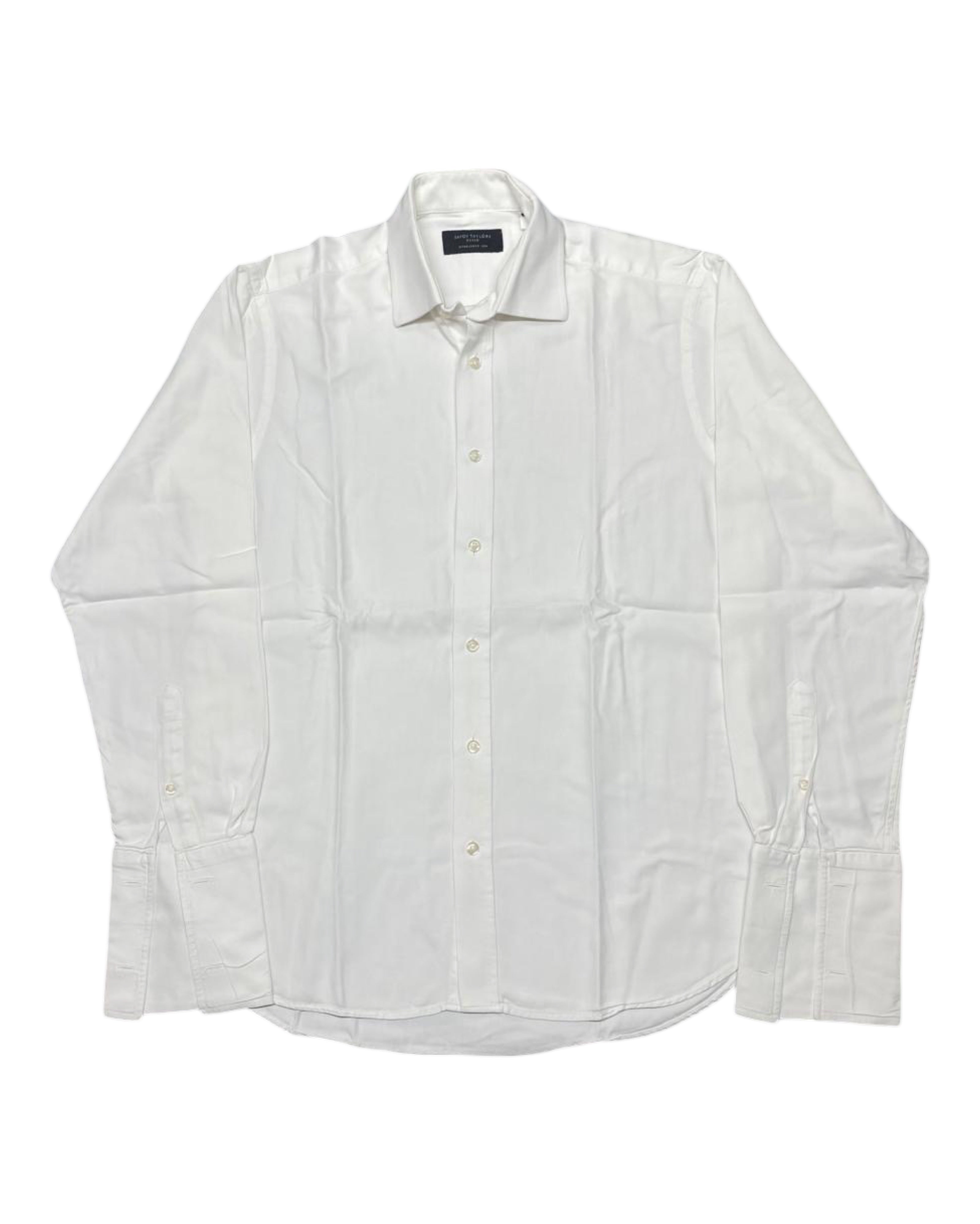 Savoy Taylors Guild White Herringbone Long-Sleeve Shirt | Chest 22” | Medium