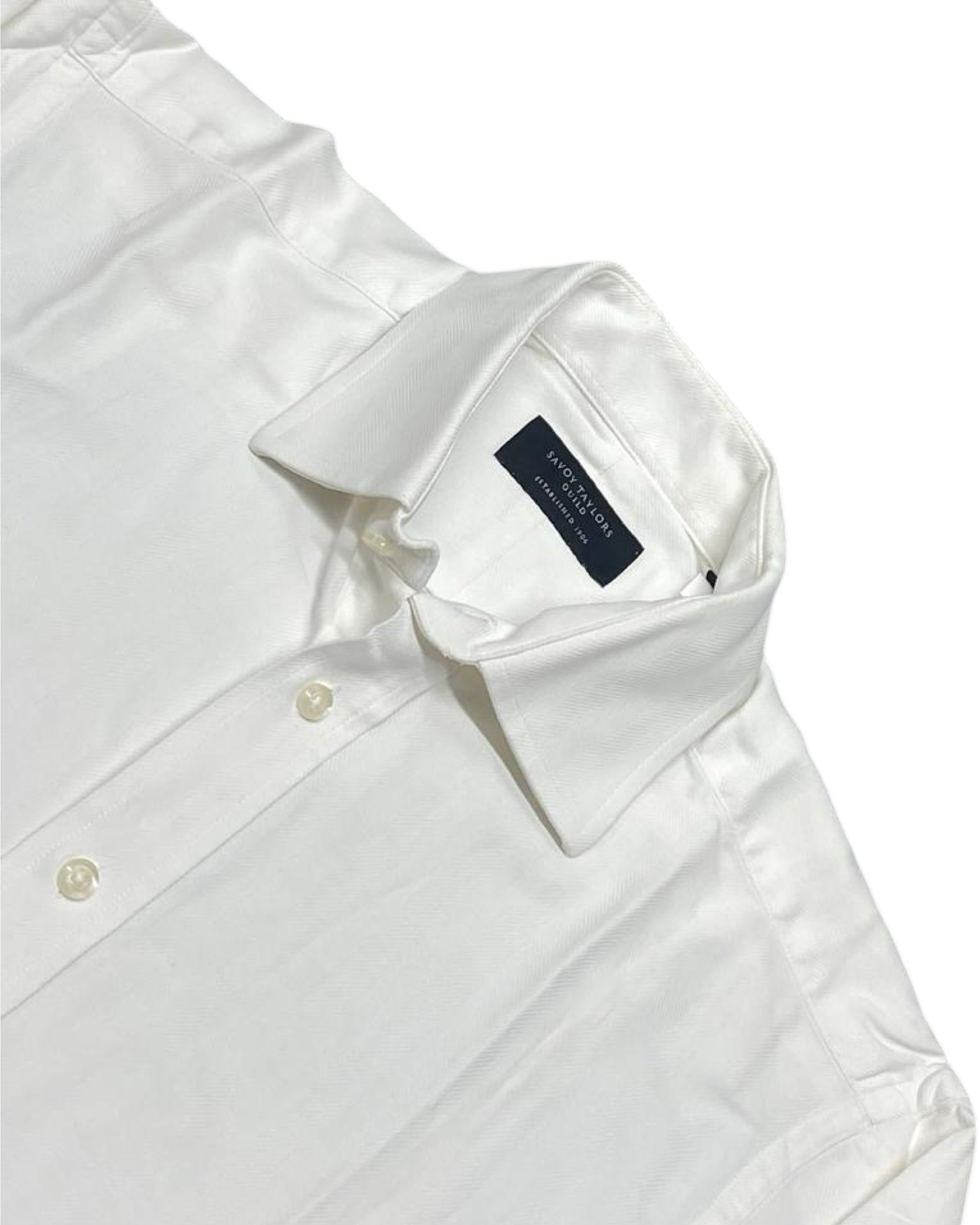 Savoy Taylors Guild White Herringbone Long-Sleeve Shirt | Chest 22” | Medium