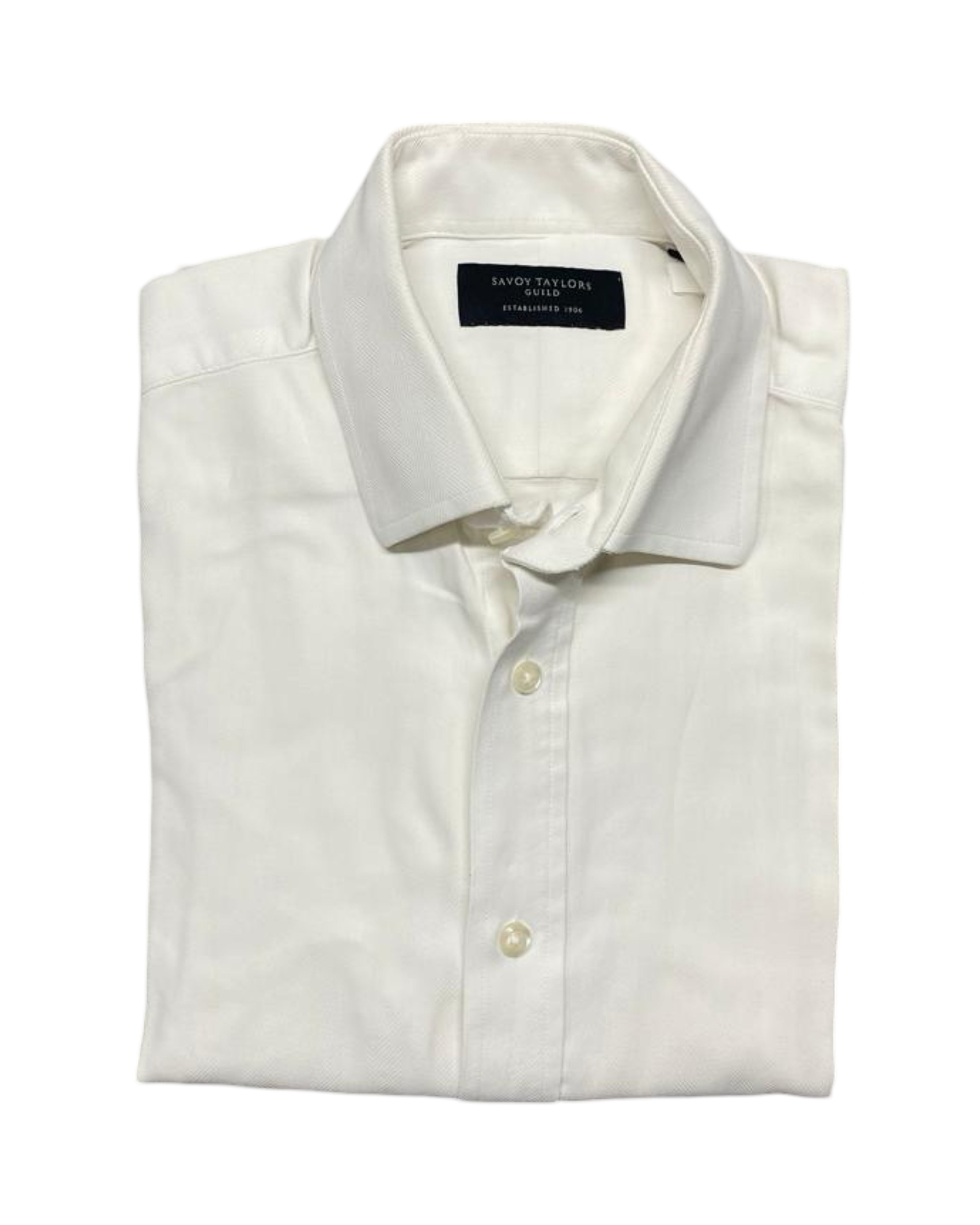 Savoy Taylors Guild White Herringbone Long-Sleeve Shirt | Chest 22” | Medium