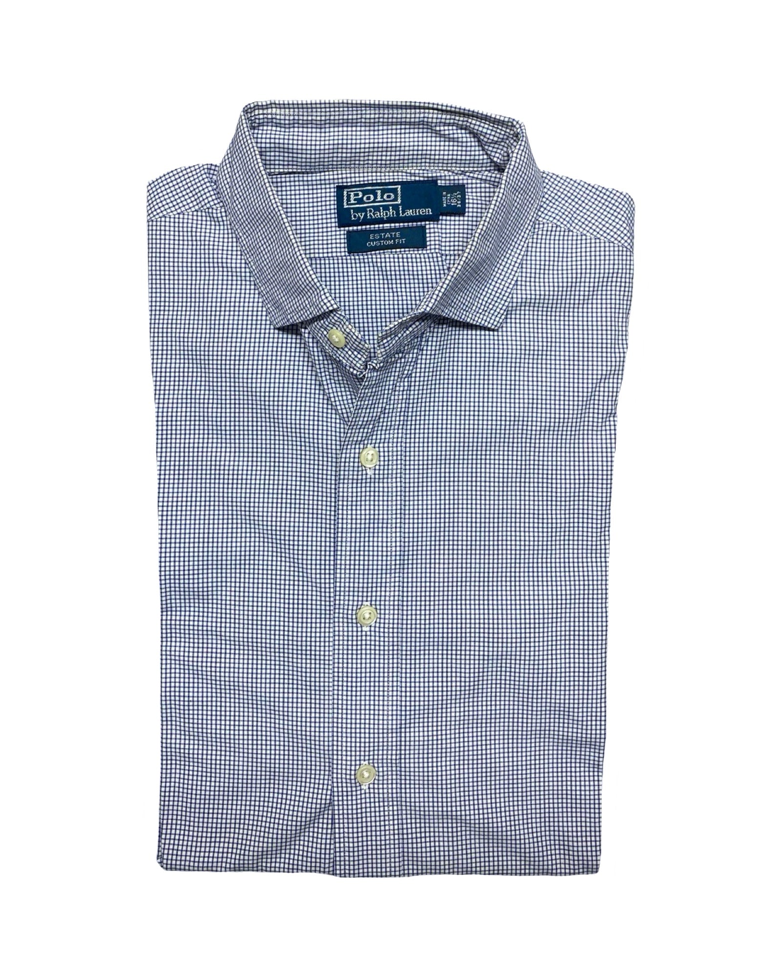 Ralph Lauren Blue & White Micro Check Shirt | Large | Chest 23.5”