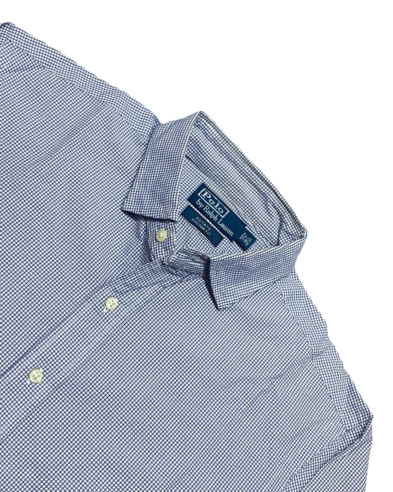 Ralph Lauren Blue & White Micro Check Shirt | Large | Chest 23.5”