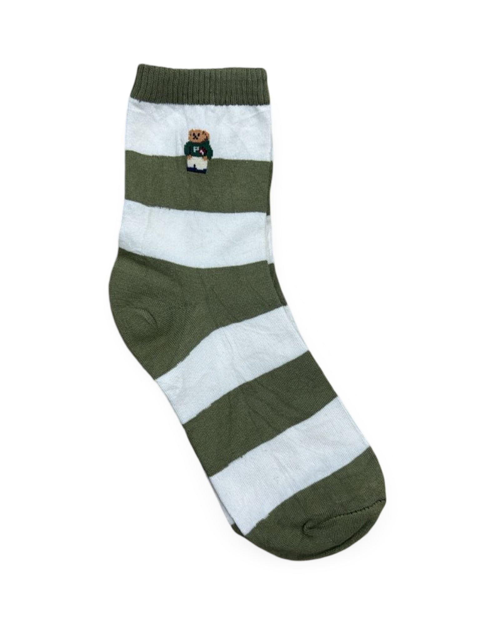 Ralph Lauren Green & White Striped Polo Bear Socks - Factory Leftovers | Unisex