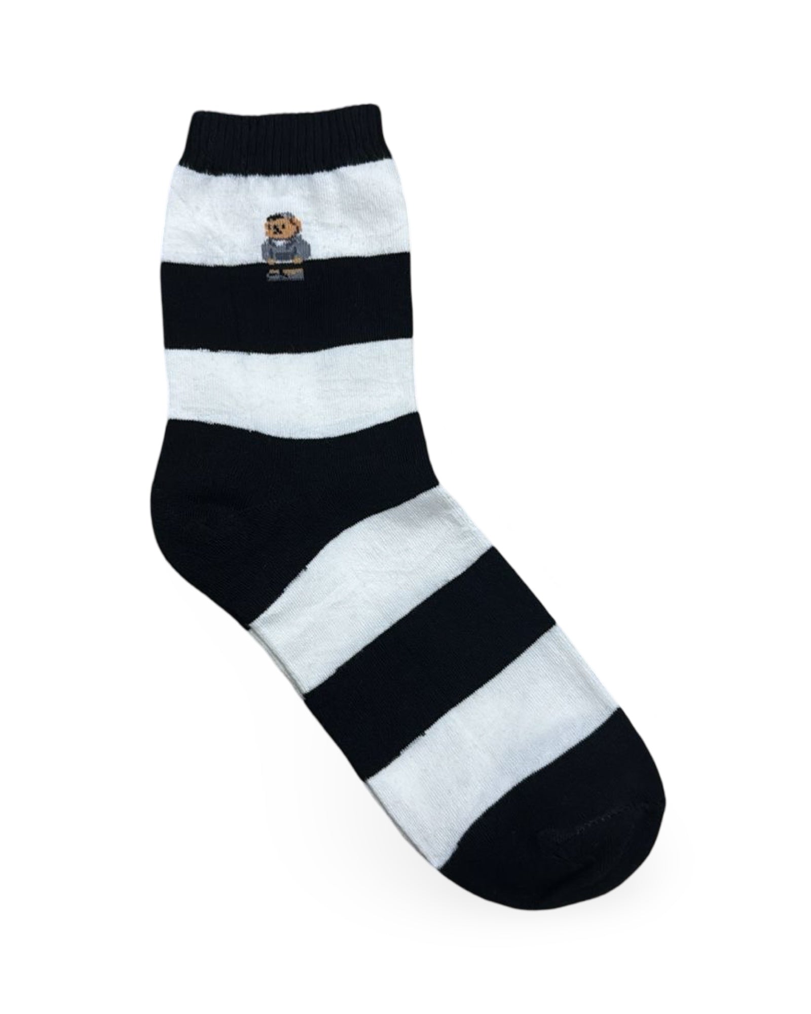 Ralph Lauren Black & White Striped Polo Bear Socks - Factory Leftovers | Unisex