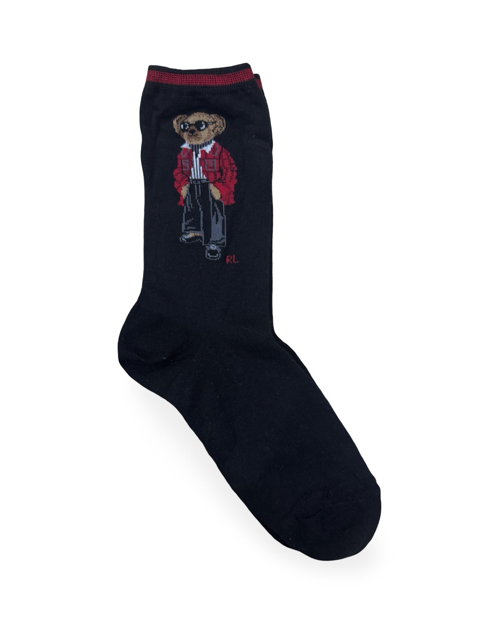 Ralph Lauren Black Crew Socks with Sunglasses Polo Bear | Factory Leftovers
