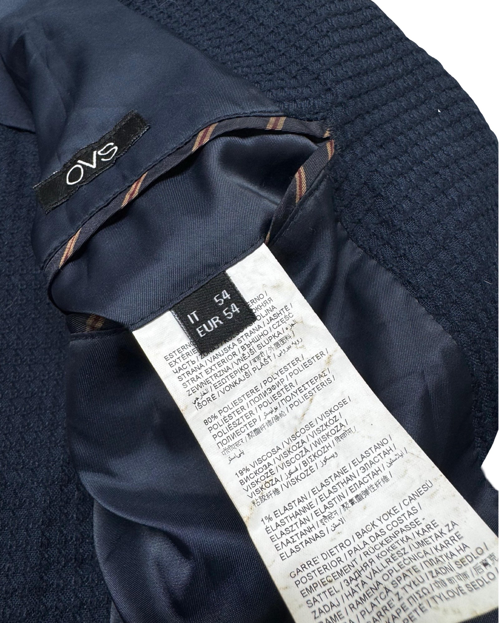 OVS Navy Waffle-Textured Blazer | Size EUR 54 (Medium/Large)