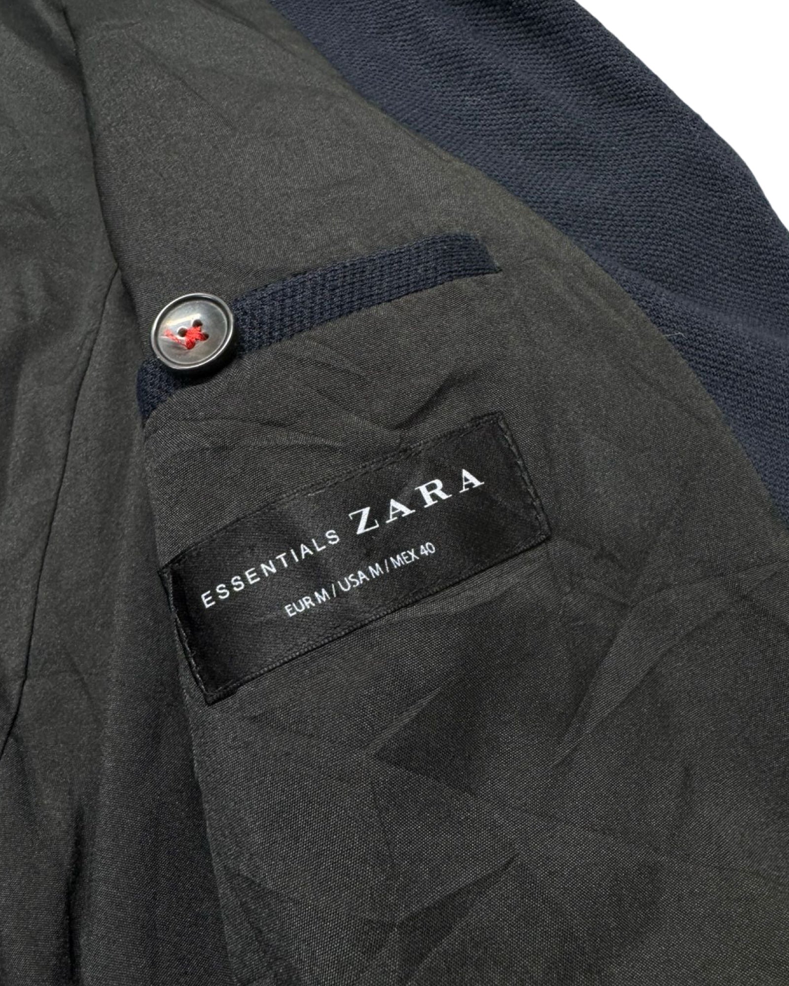 Zara Man Navy Blue Textured Unstructured Blazer | Size 40 (Small/Medium)