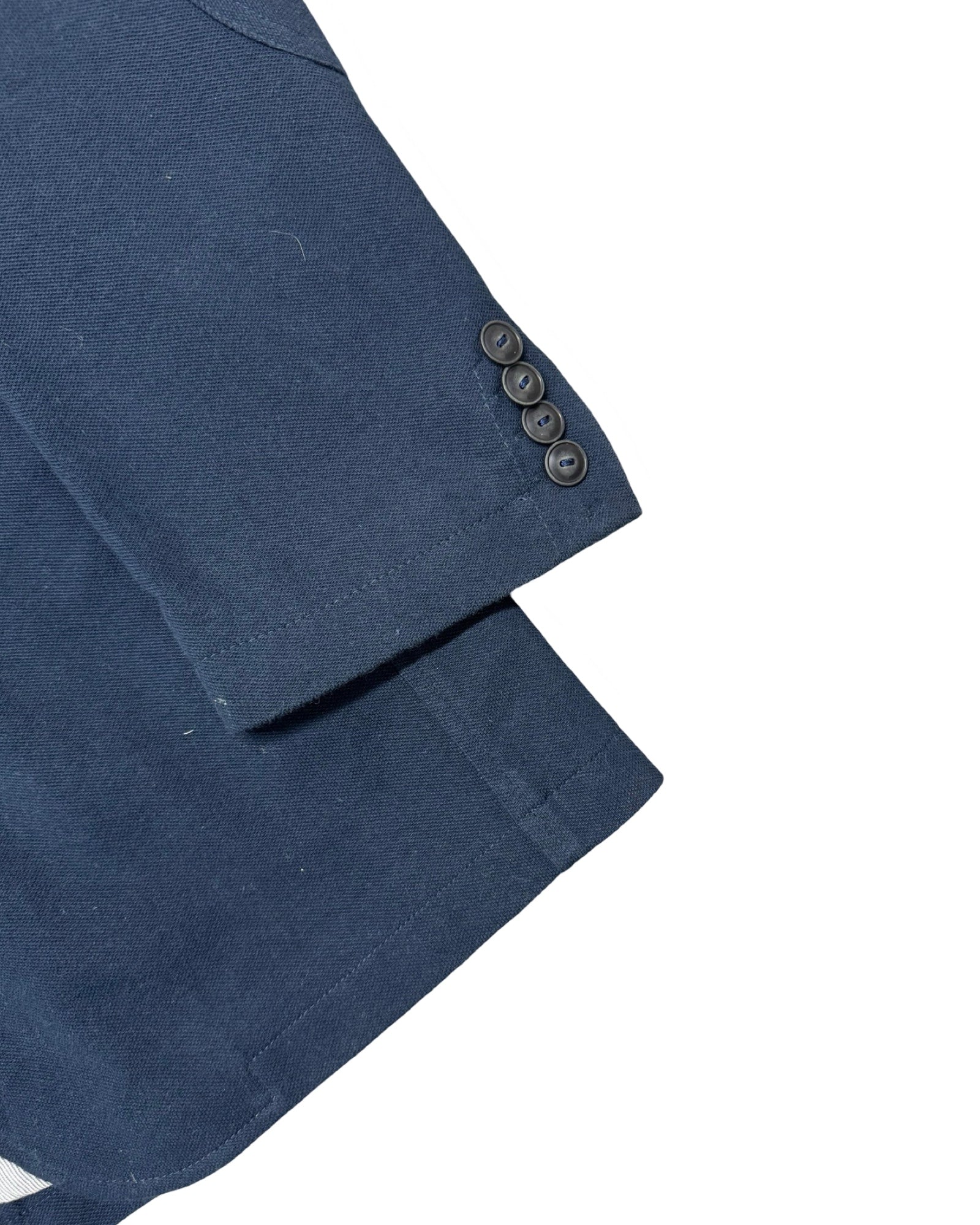 McNeal Navy Blue Textured Cotton Unstructured Blazer | Size Medium/Large