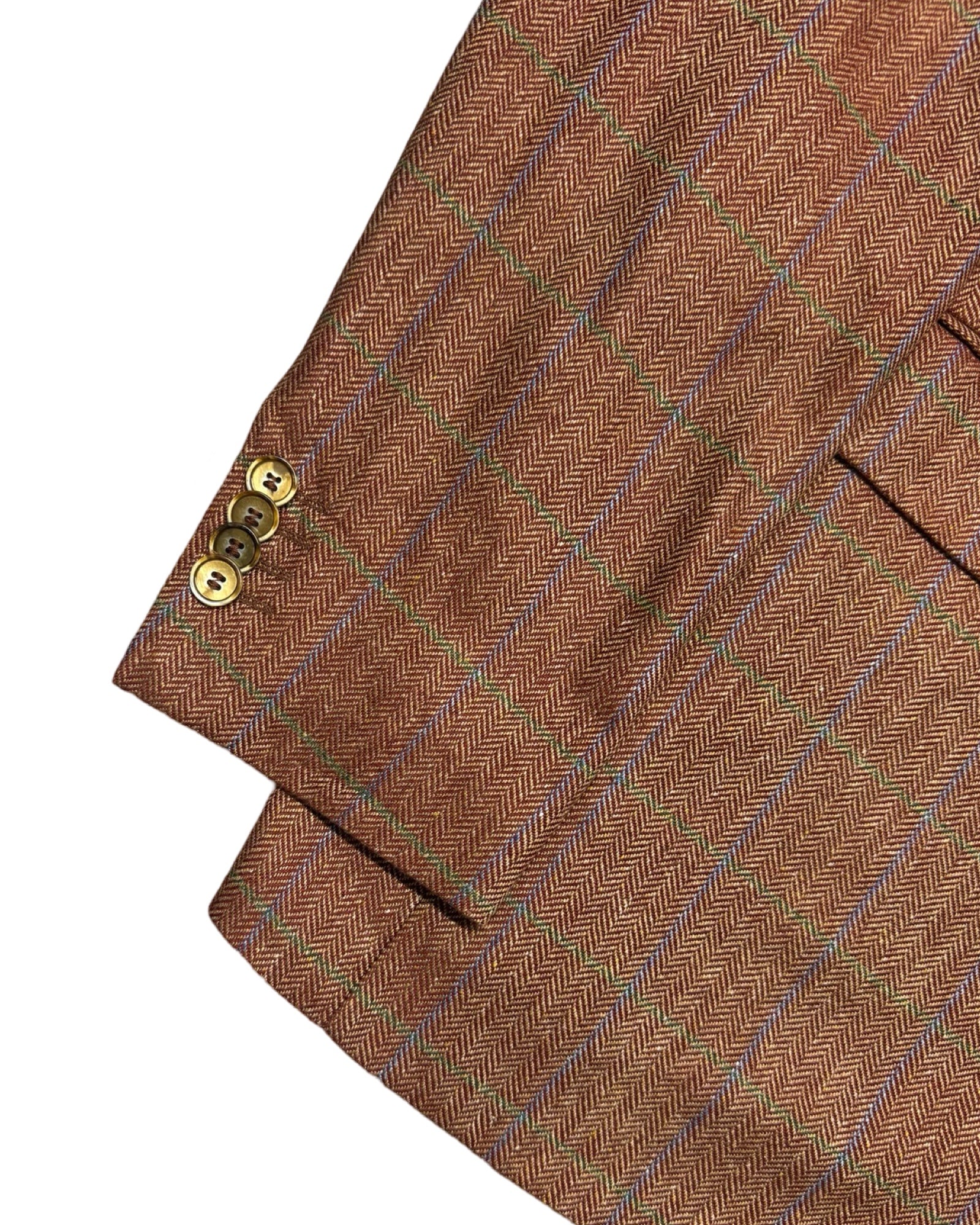 Toyner Rust Herringbone Blazer | Red/Green Windowpane Check | Pure Silk | Size Medium/Large
