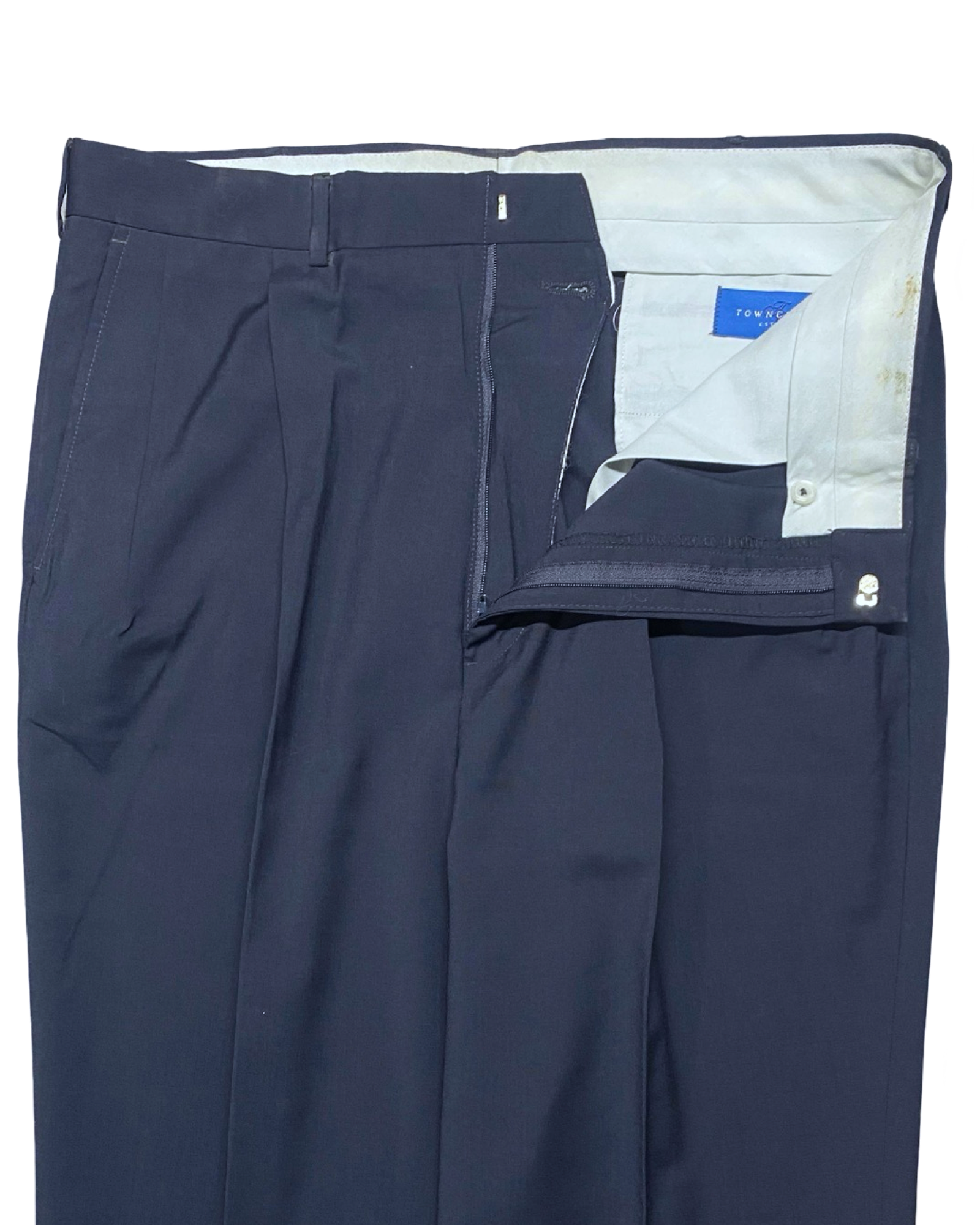 Town Craft Navy Blue Pleated Formal Pants | Waist 36” | Length 48.5”