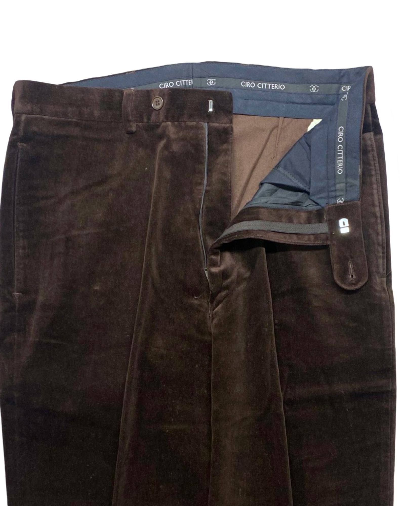 Ciro Citterio Brown Velvet Pleated Pants | Waist 34” | Length 43.5”