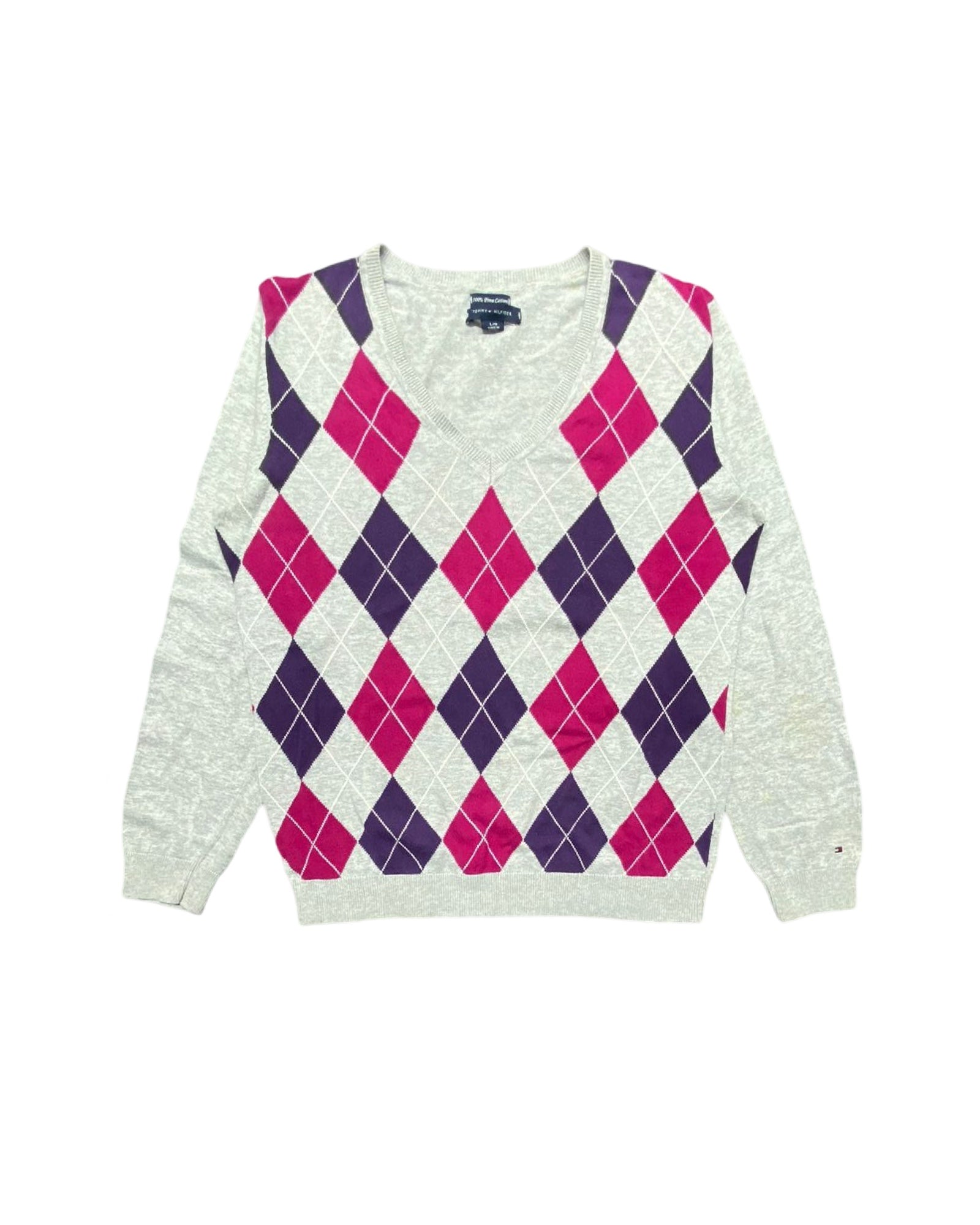 Tommy Hilfiger Argyle V-Neck Sweater | Size Small
