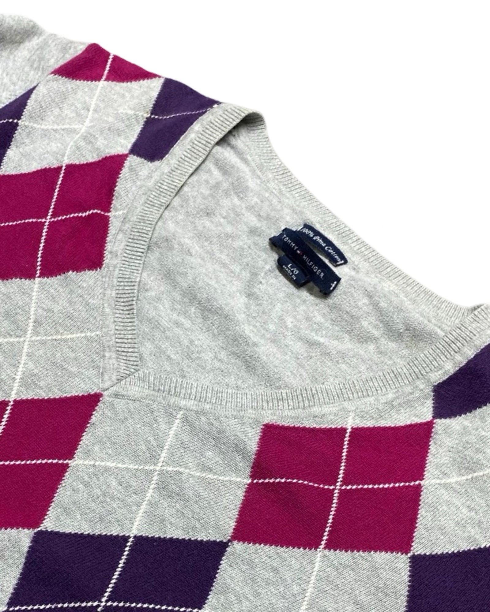Tommy Hilfiger Argyle V-Neck Sweater | Size Small