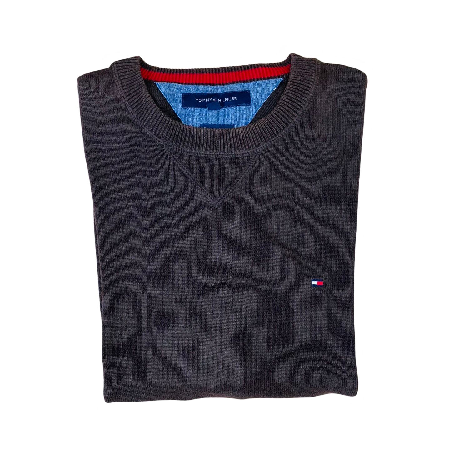 Tommy Hilfiger Charcoal Crewneck Sweater with Iconic Logo | Large