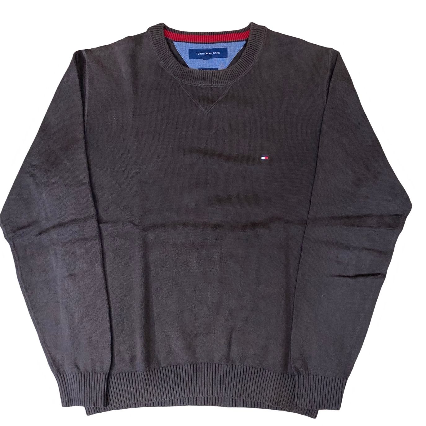Tommy Hilfiger Charcoal Crewneck Sweater with Iconic Logo | Large