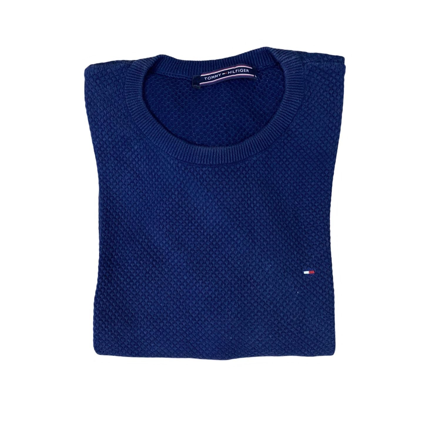 Tommy Hilfiger Navy Textured Crewneck Sweater | Large