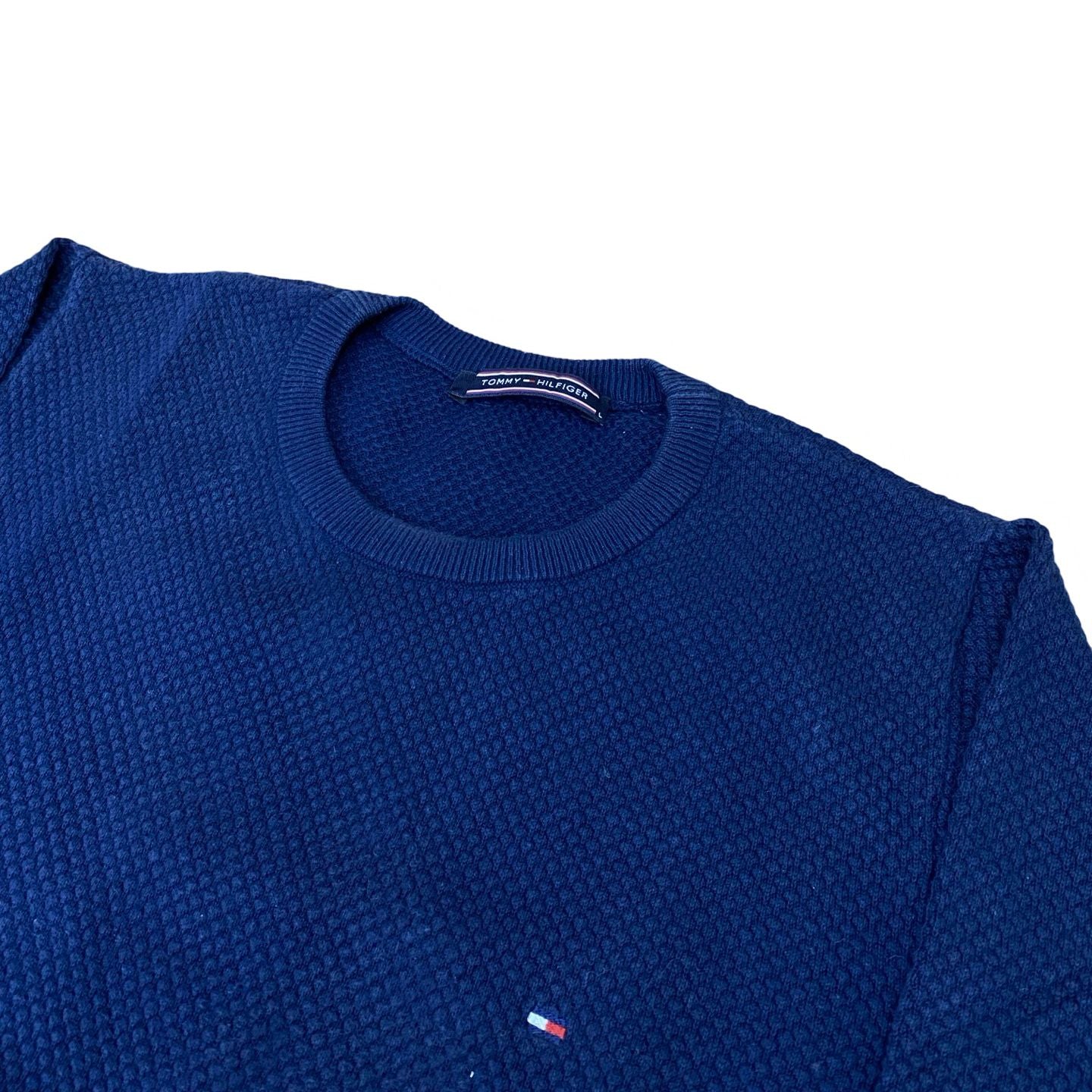 Tommy Hilfiger Navy Textured Crewneck Sweater | Large