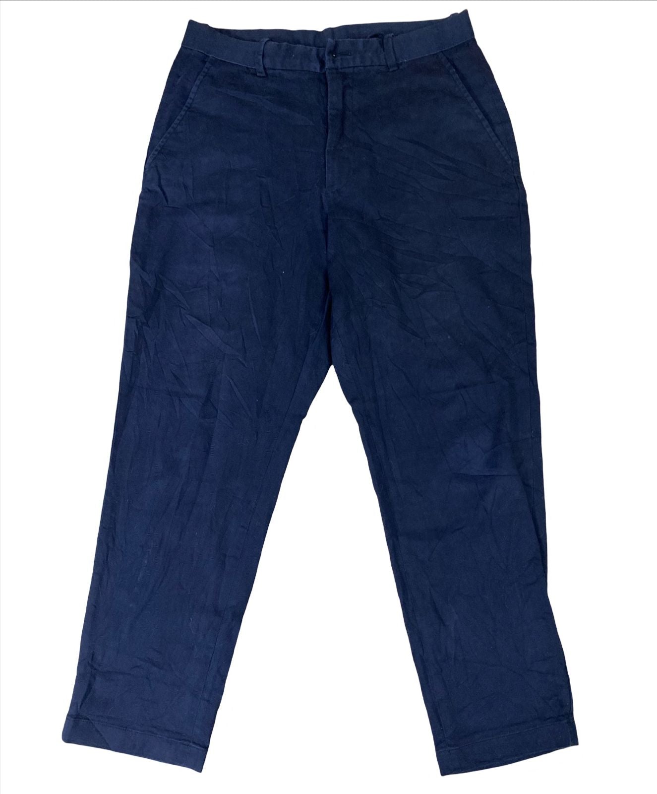 Uniqlo Navy Blue Relaxed Fit Cotton-Linen Trousers | Size 28W x 35.5L