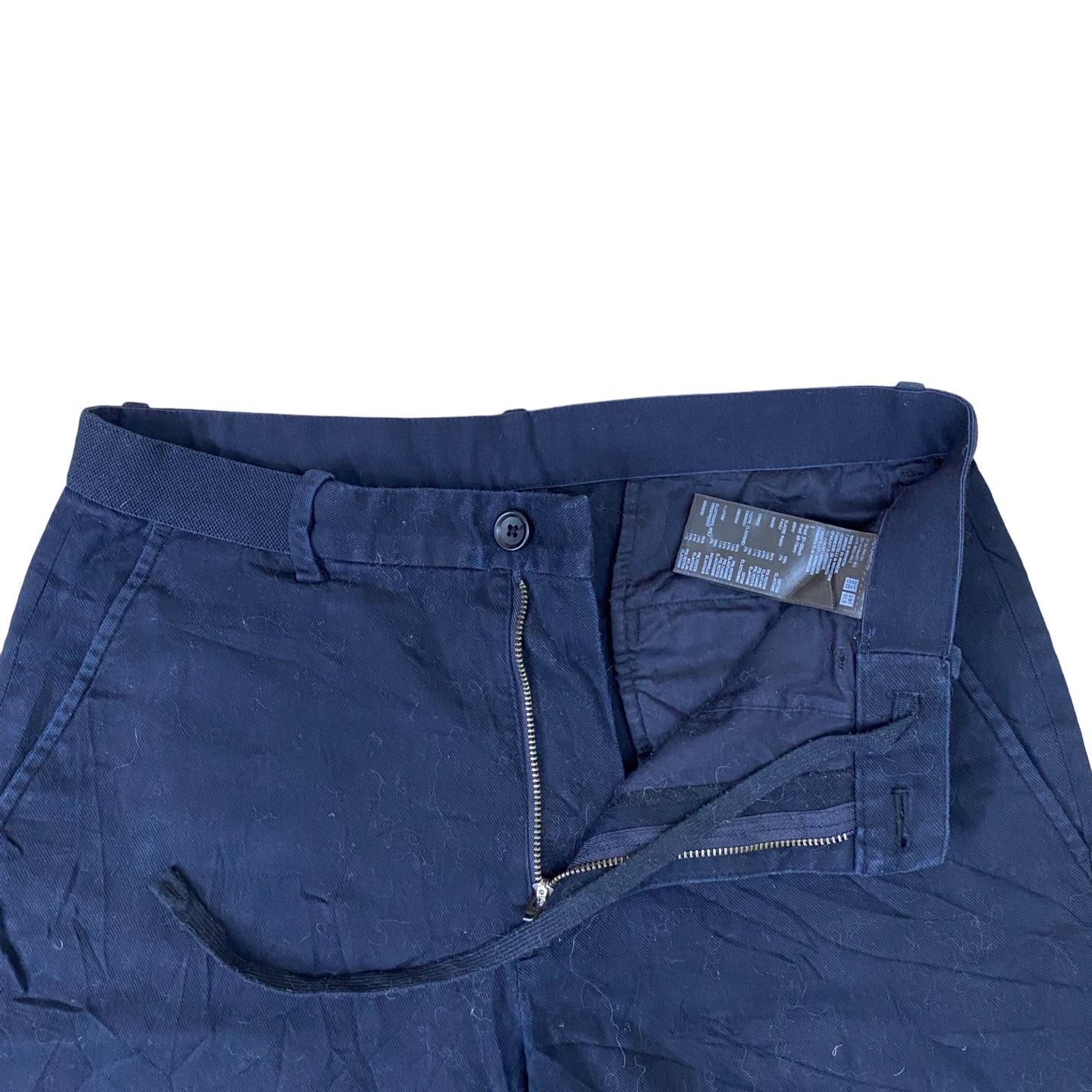 Uniqlo Navy Blue Relaxed Fit Cotton-Linen Trousers | Size 28W x 35.5L