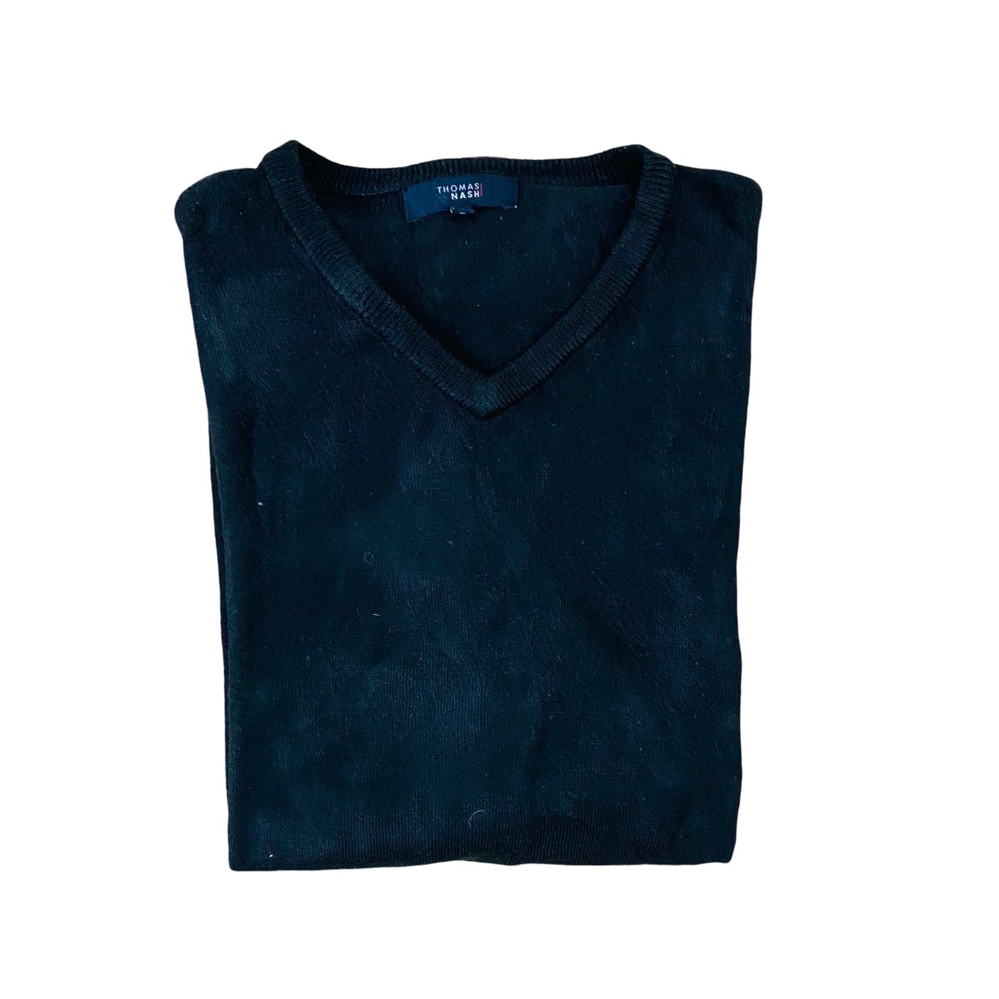 Thomas Nash Black V-Neck Knit Sweater | Large